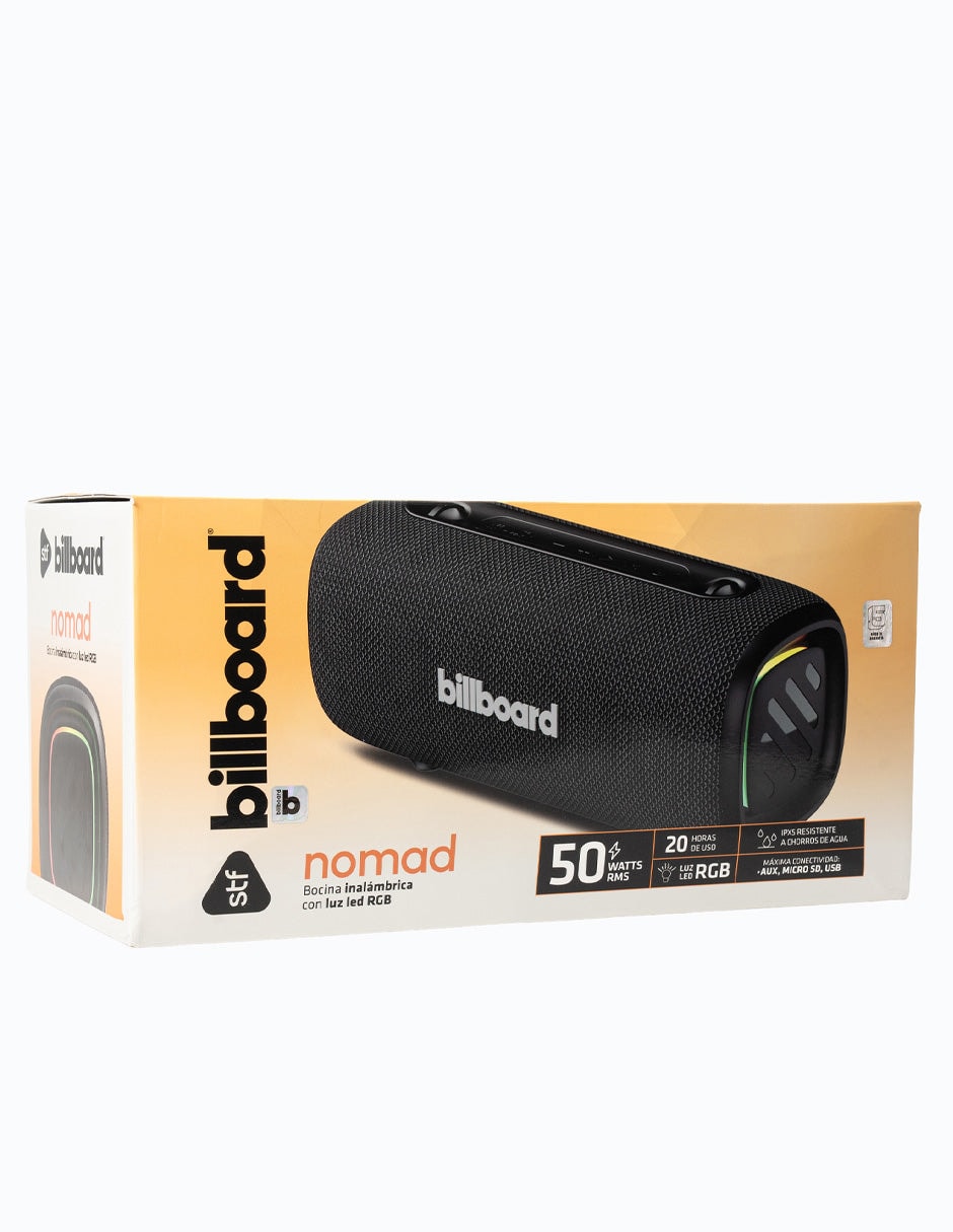Bocina Inalámbrica Portátil Billboard Nomad 50W Rms Con Conexión Inalámbrica 6.0, Luz Led RGB IPX5 Negro — imagen 8