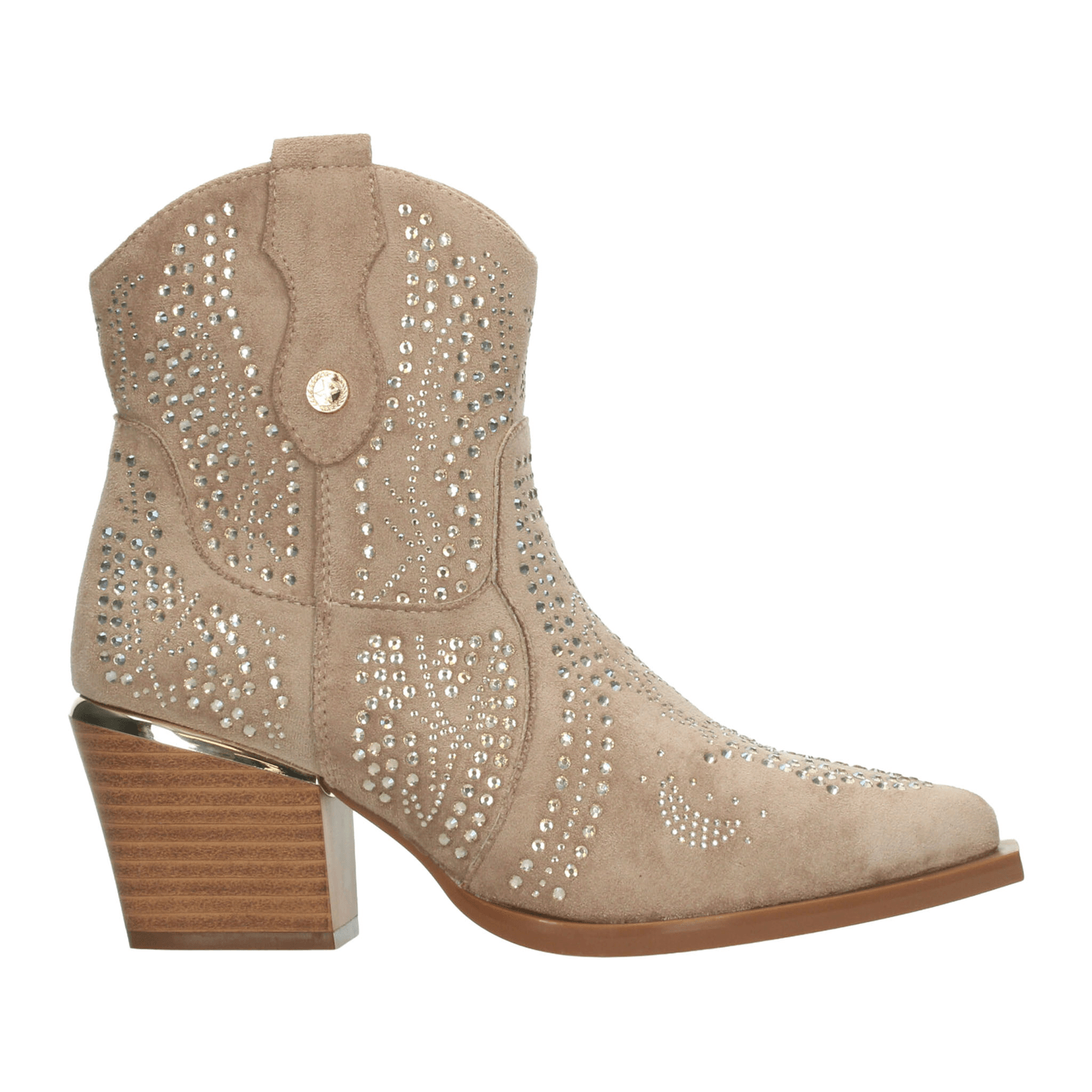 Botín Xti Dama Casual Vaquero Pedreria Cierre Beige Mujer — imagen 1