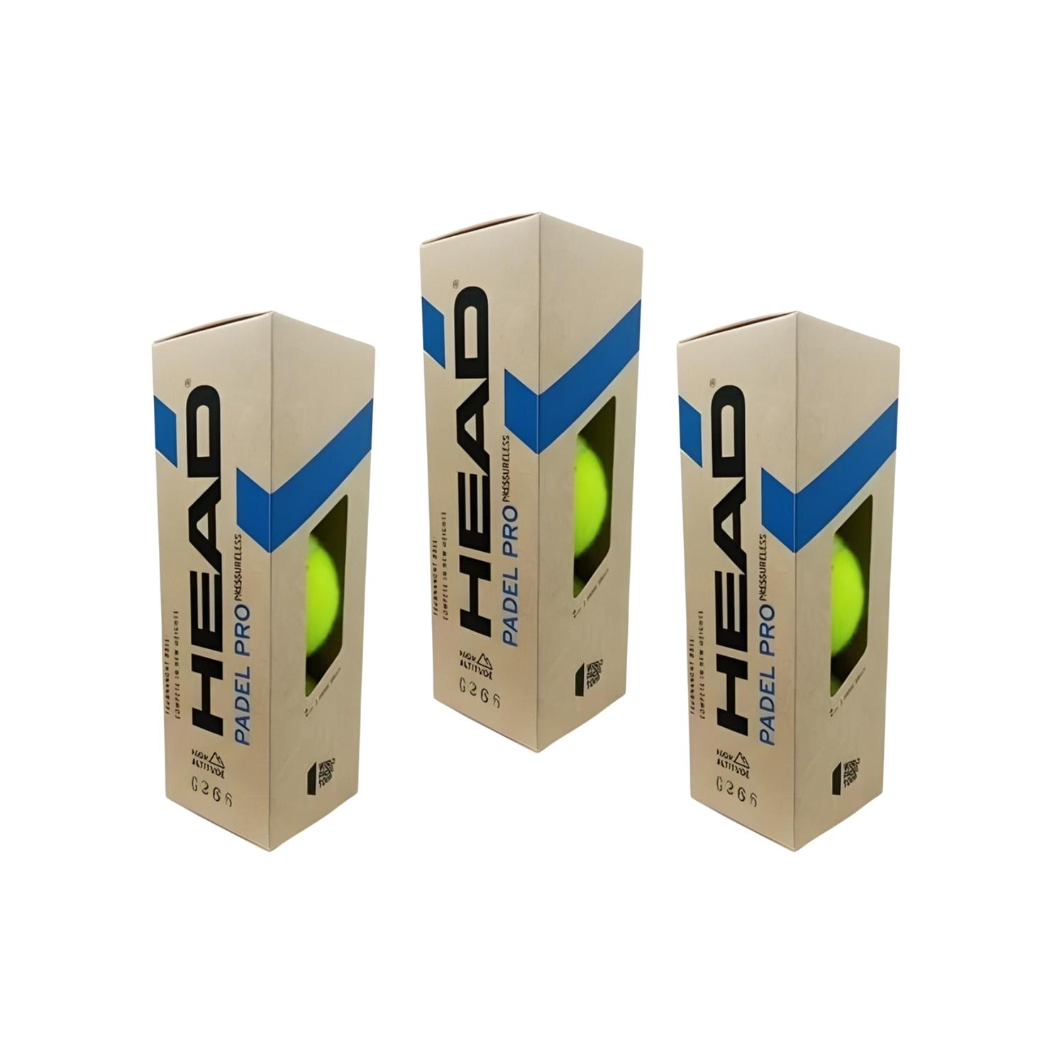 Pack 3 Botes De 3 Pelotas Head Padel Pro Presureless 9 Pelotas Sin Presion Extra Duraderas — imagen 1