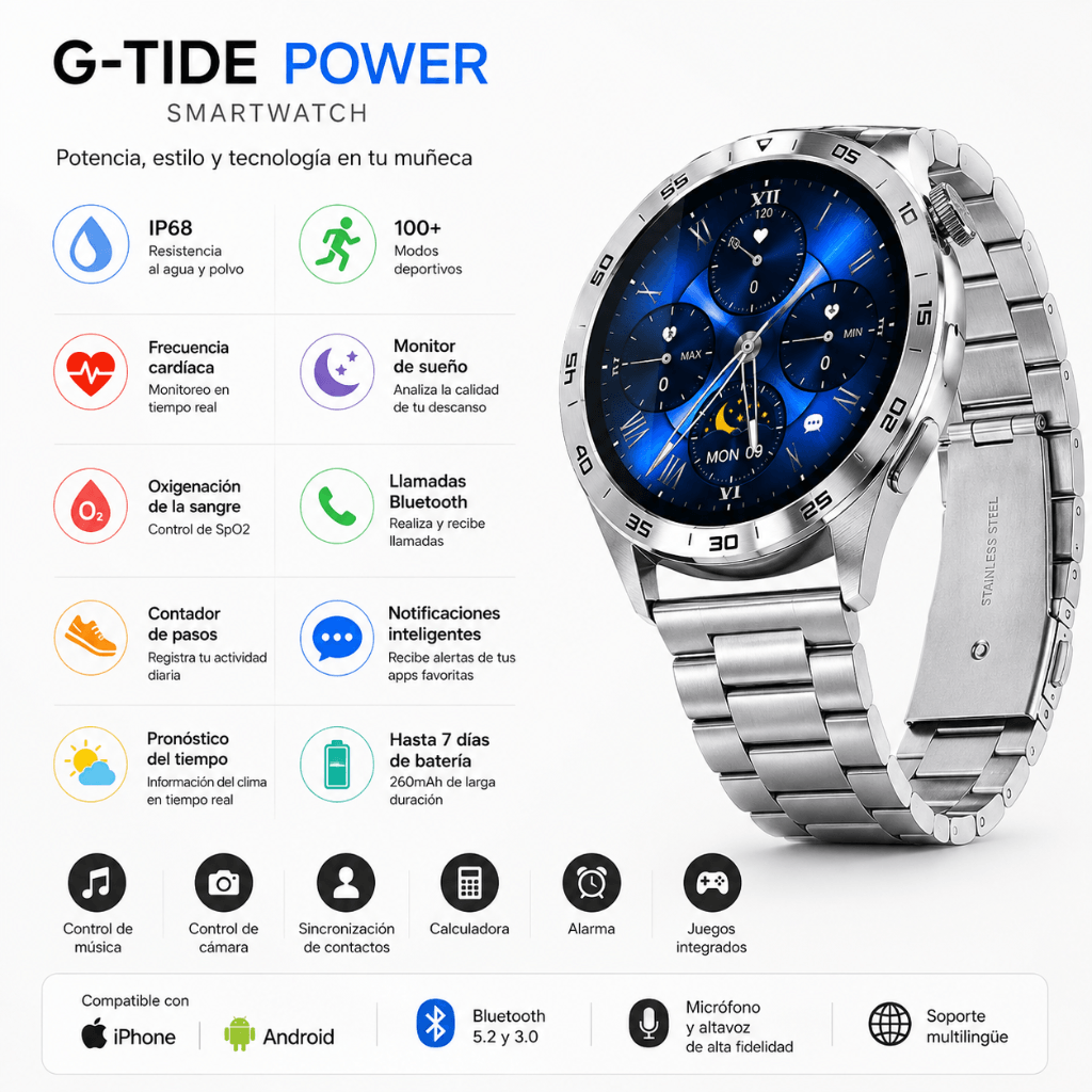 BOCINA XIAOMI SOUND POCKET (AZUL) + SMARTWATCH G-TIDE POWER (PLATA) — imagen 4