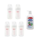 5 biberones pigeon softouch 240ml y limpiador liquido 700ml