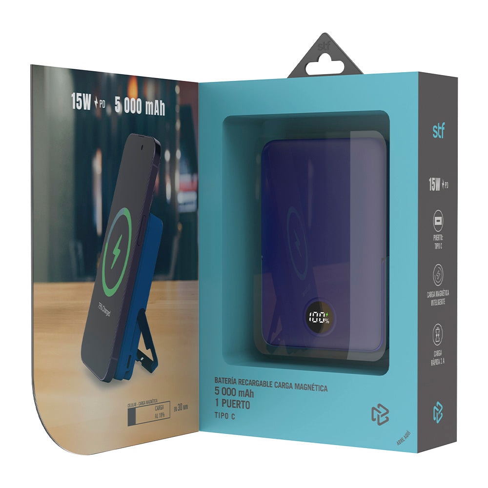 Batería Power Bank Portátil STF 5000 mAh 20W Carga Magnética Azul — imagen 5