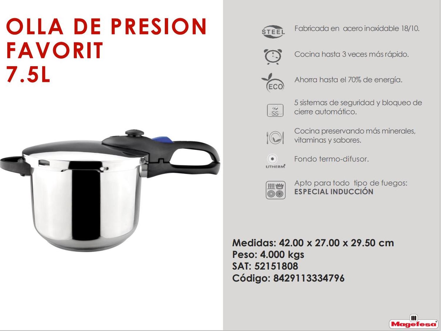 Olla Presion Magefesa Acero Inoxidable Express Favorit 7.5 Litros — imagen 2