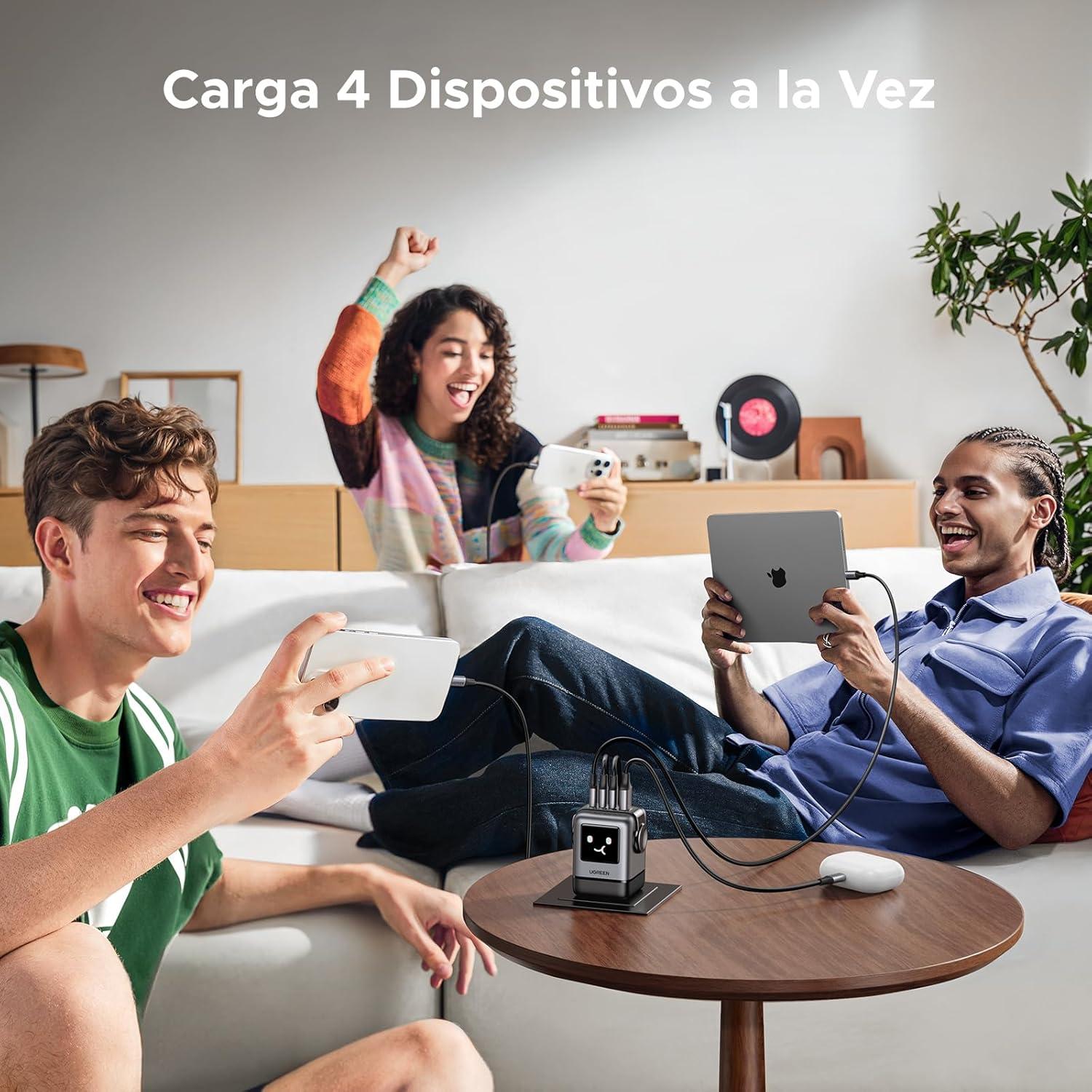 Cargador Ugreen Nexode 100W 3C+1A Robot Gris Rápido — imagen 8