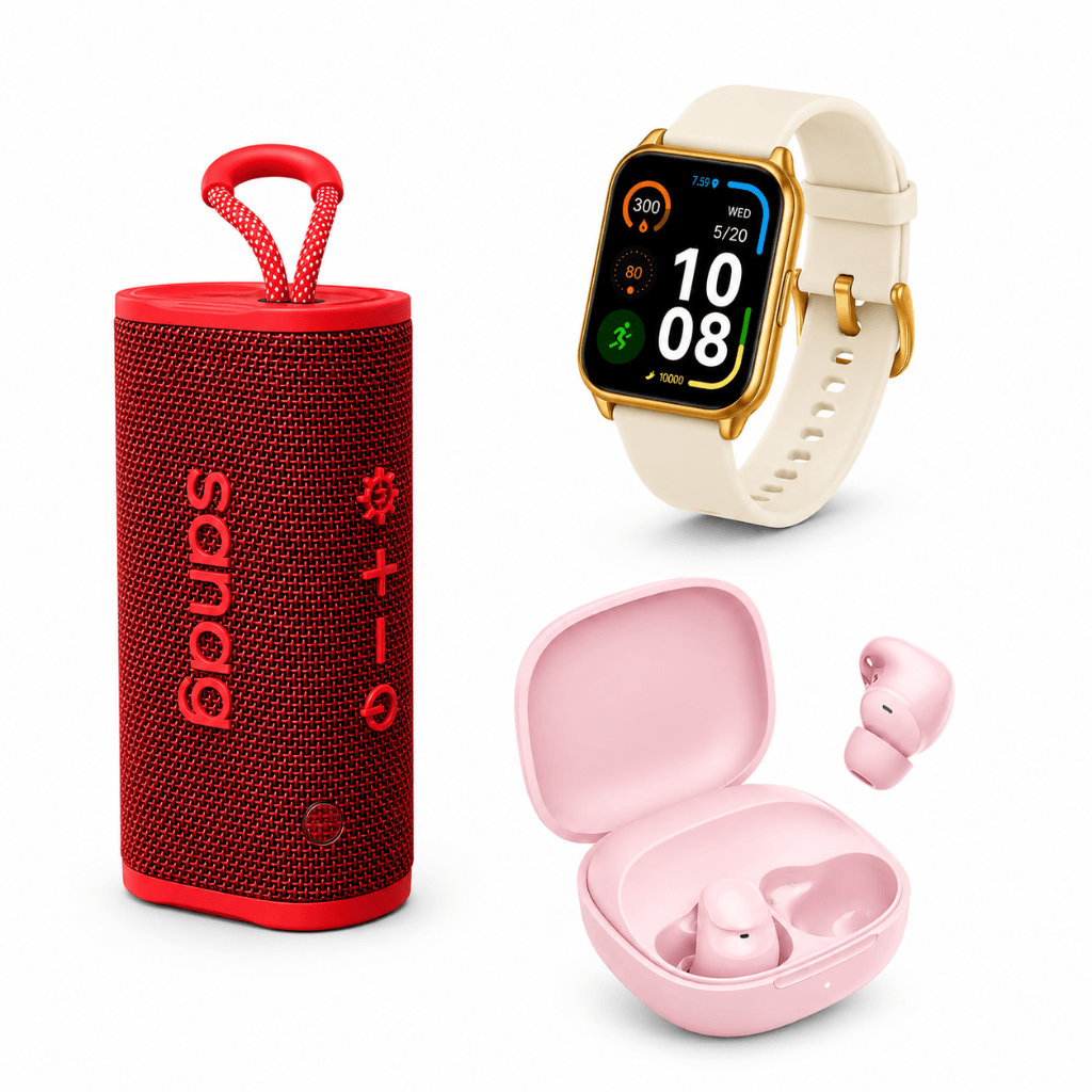 AUDIFONOS REDMI BUDS 6 PLAY (ROSA) + SMARTWATCH FILWANS GTS MINI (DORADA) + BOCINA SANAG M15 (ROJA) — imagen 2