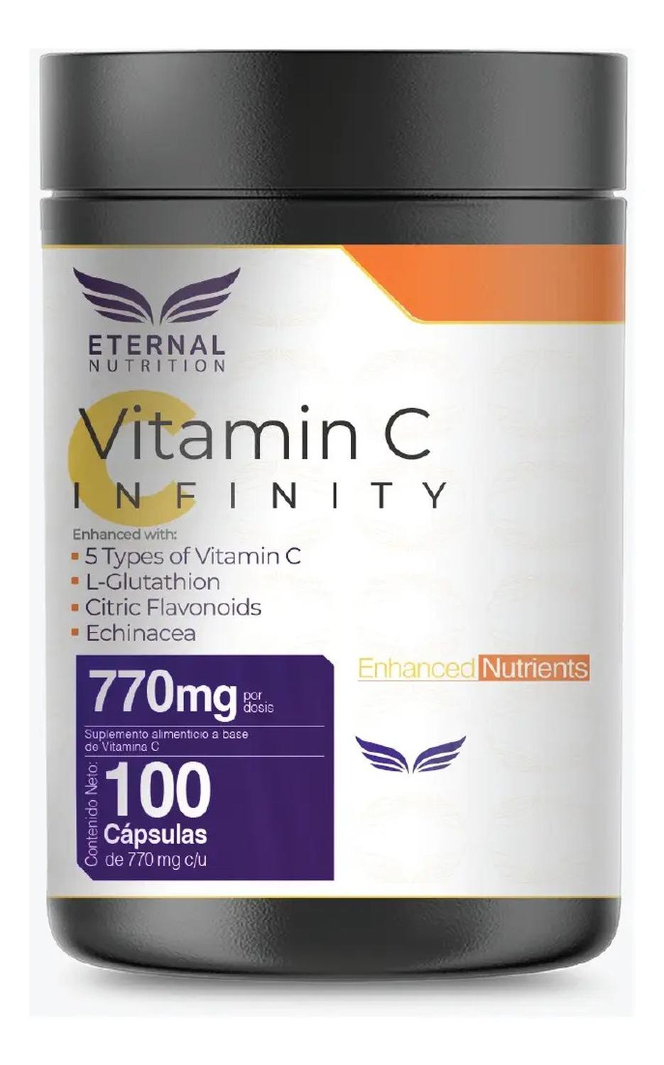 Infinity: Vitamina C + L-Glutatión, Zinc + Flavonoides, para Síntesis de Colágeno, 100 Cápsulas — imagen 1