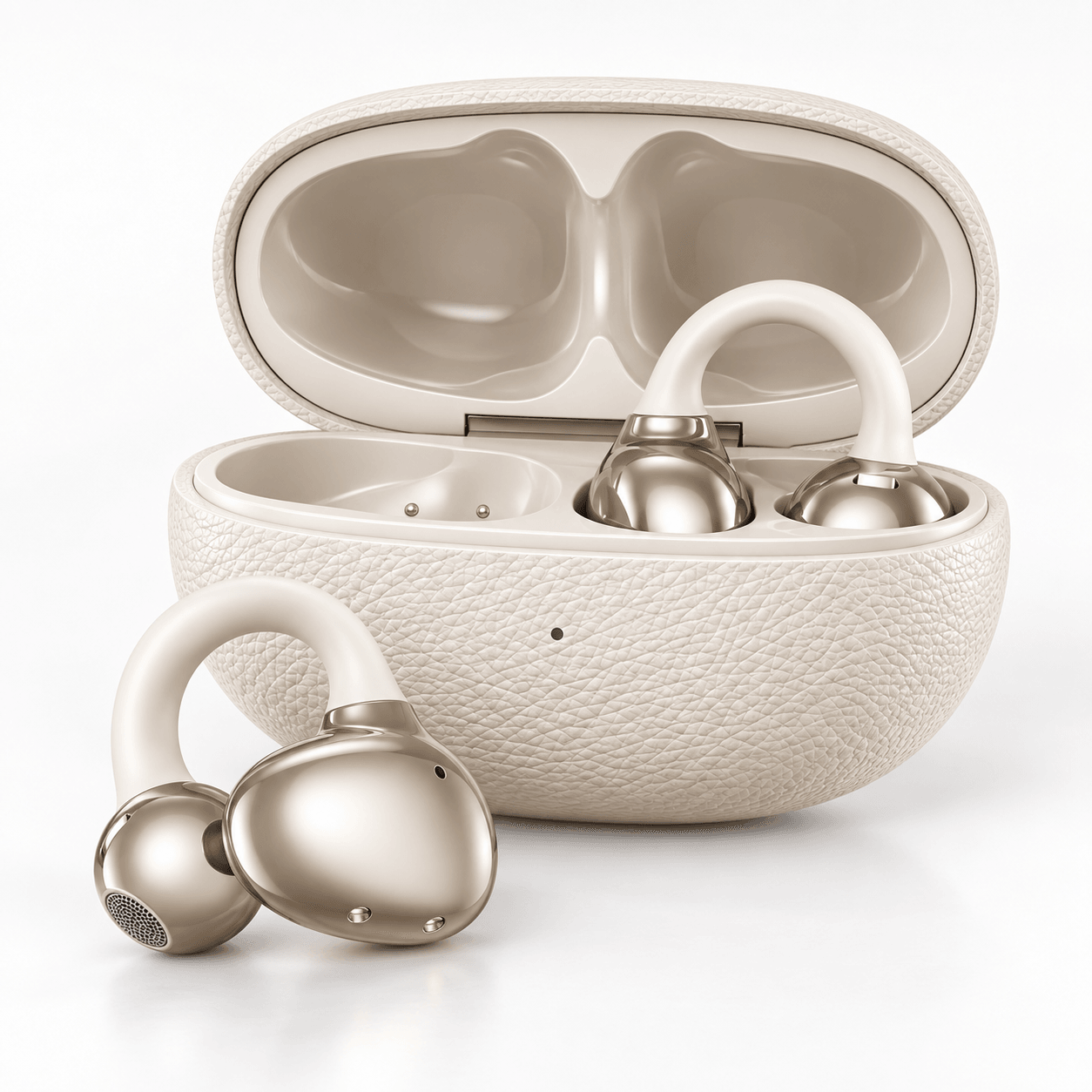 Audífonos clip Bluetooth TWS CX-11 Earhook ENC USB-C Dorados — imagen 2