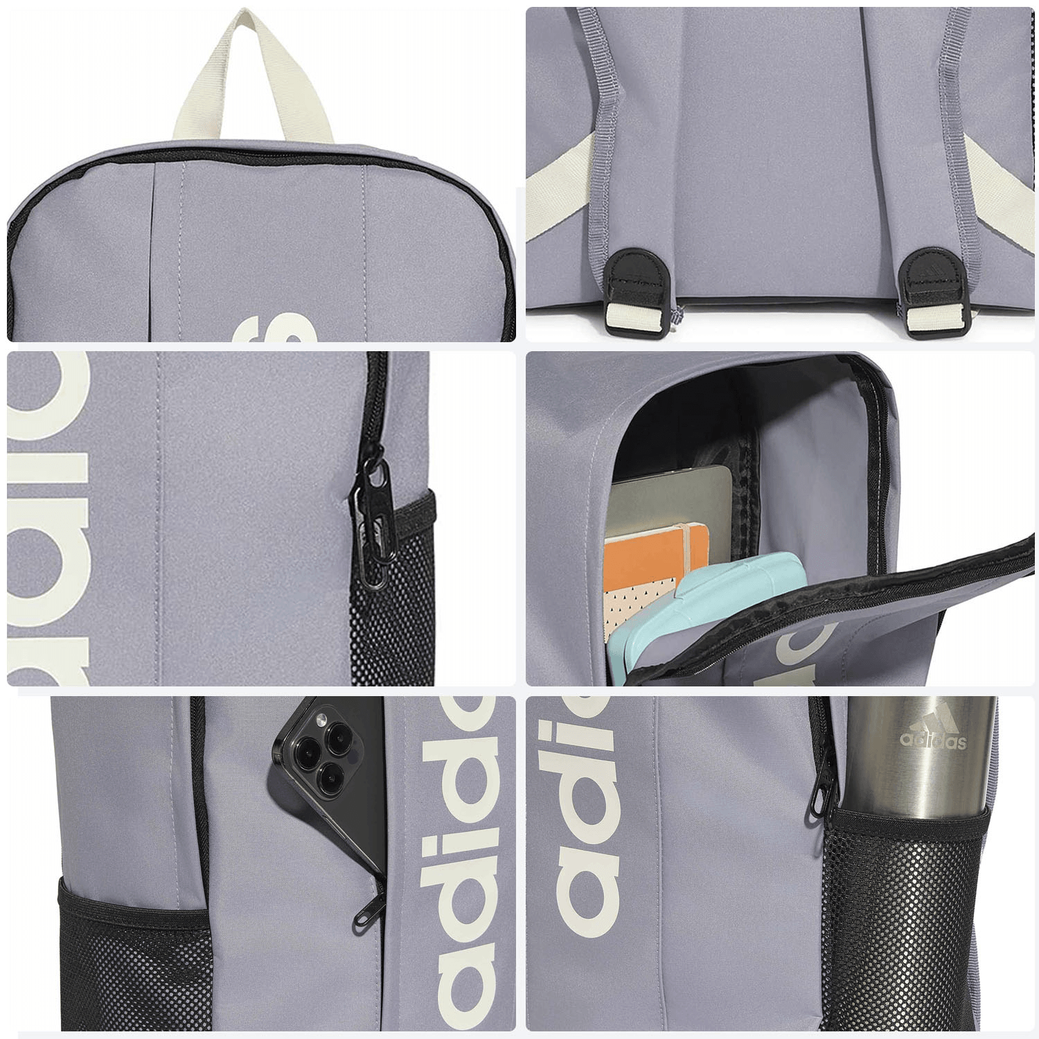 Mochila Adidas Linear Dama Escolar Cierre Lila Mujer 19L — imagen 4