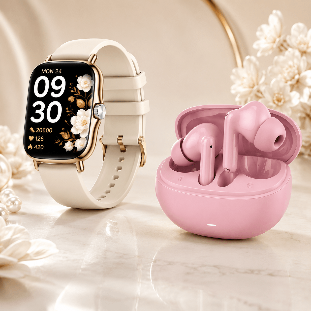 Combo Smartwatch Futurem FM13 + Audífonos g-tide L42 Bluetooth Ultra Compactos Rosa — imagen 2