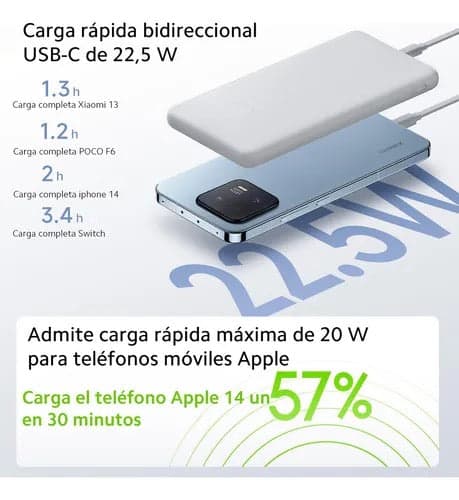 Bateria Xiaomi Power Bank 10000mAh 22.5w Lite - Blanco — image 3