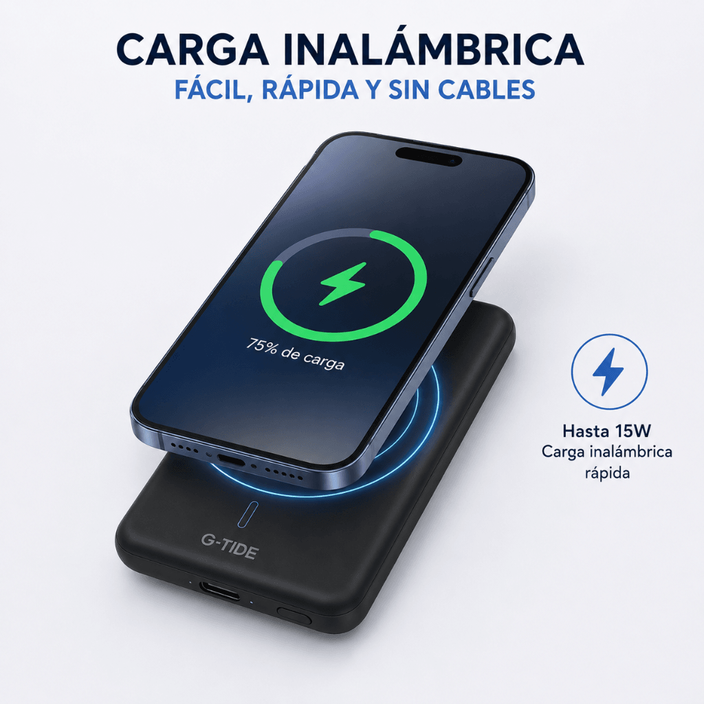 G-tide Slim01 Power bank Ultradelgada, 5000 mAh, carga rápida, carga inalámbrica — imagen 6