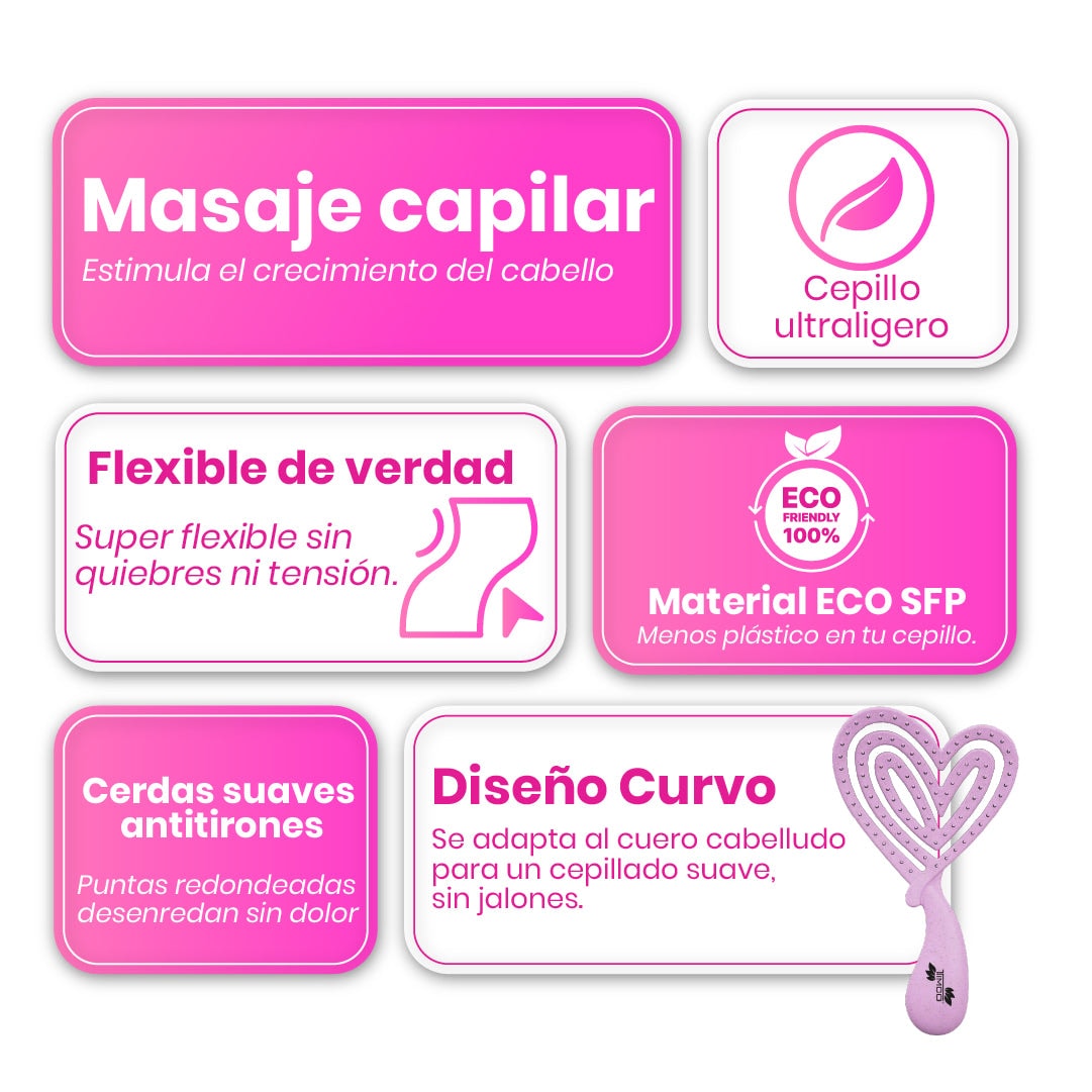 Cepillo Desenredante ECO Sweet Love TIMCO Antitirones, Flexible Ecológico SFP Cerdas Suaves para Cabello Rizado Lacio ECO-5468M — imagen 3