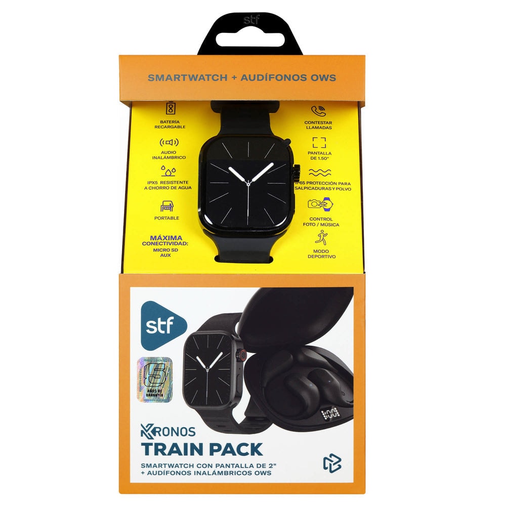 Kronos Train Pack STF: Smartwatch 2" + Audífonos Inalámbricos OWS, resistentes al agua, negro — imagen 10