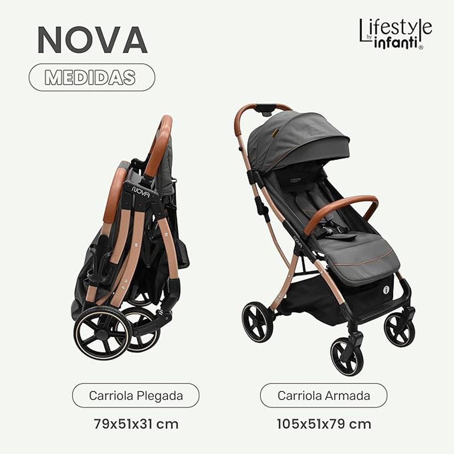 Lifestyle By Infanti Carriola Compacta Nova Con Plegado Automático Color Gris Chasis Dorado — imagen 6
