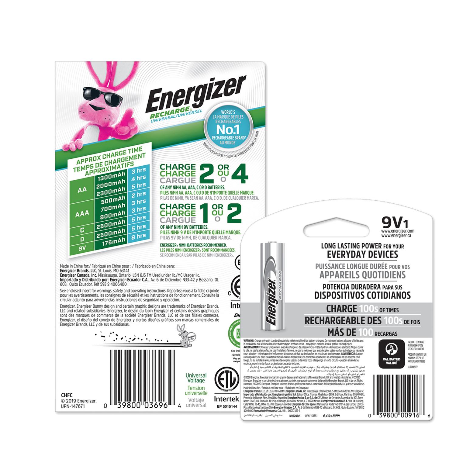 Cargador Universal De Pilas Energizer + 1 Pila 9v Recargable — imagen 2