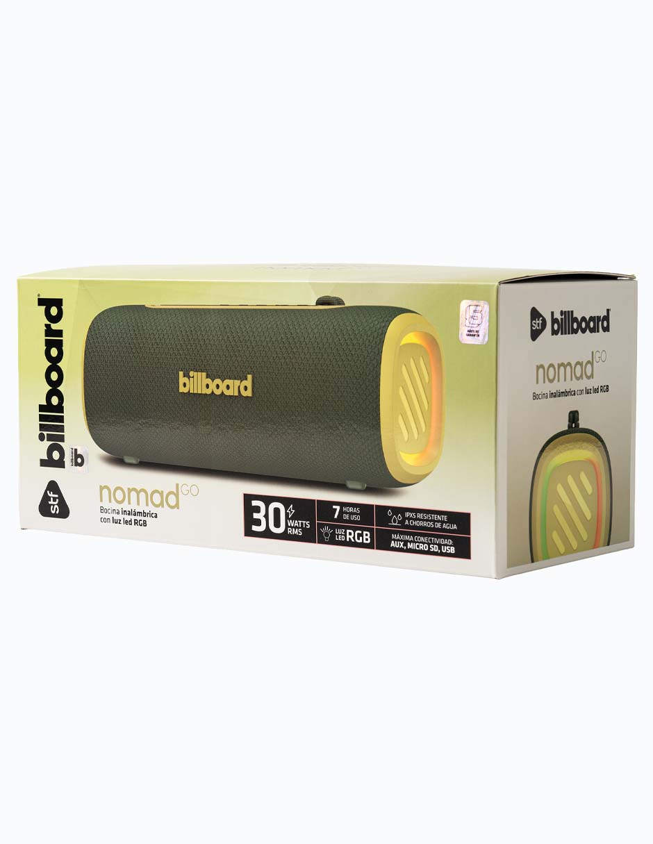 Bocina Billboard Nomad Go Negro 30W RMS con Luz LED RGB, IPX5, TWS, US,Micro SD y Conectividad Inalámbrica — imagen 8