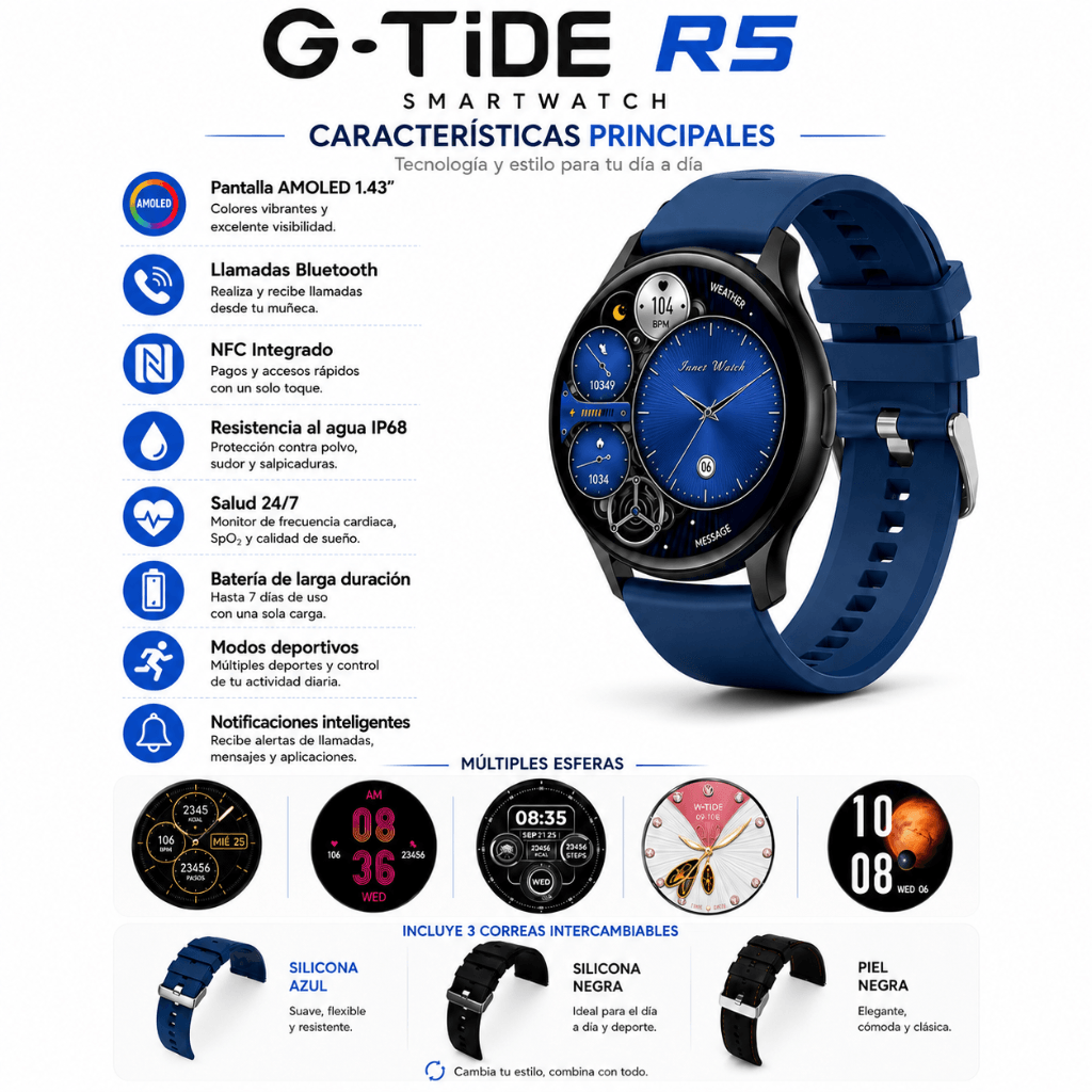 BOCINA XIAOMI SOUND POCKET (AZUL) + SMARTWATCH G-TIDE R5 (NEGRO) — imagen 4