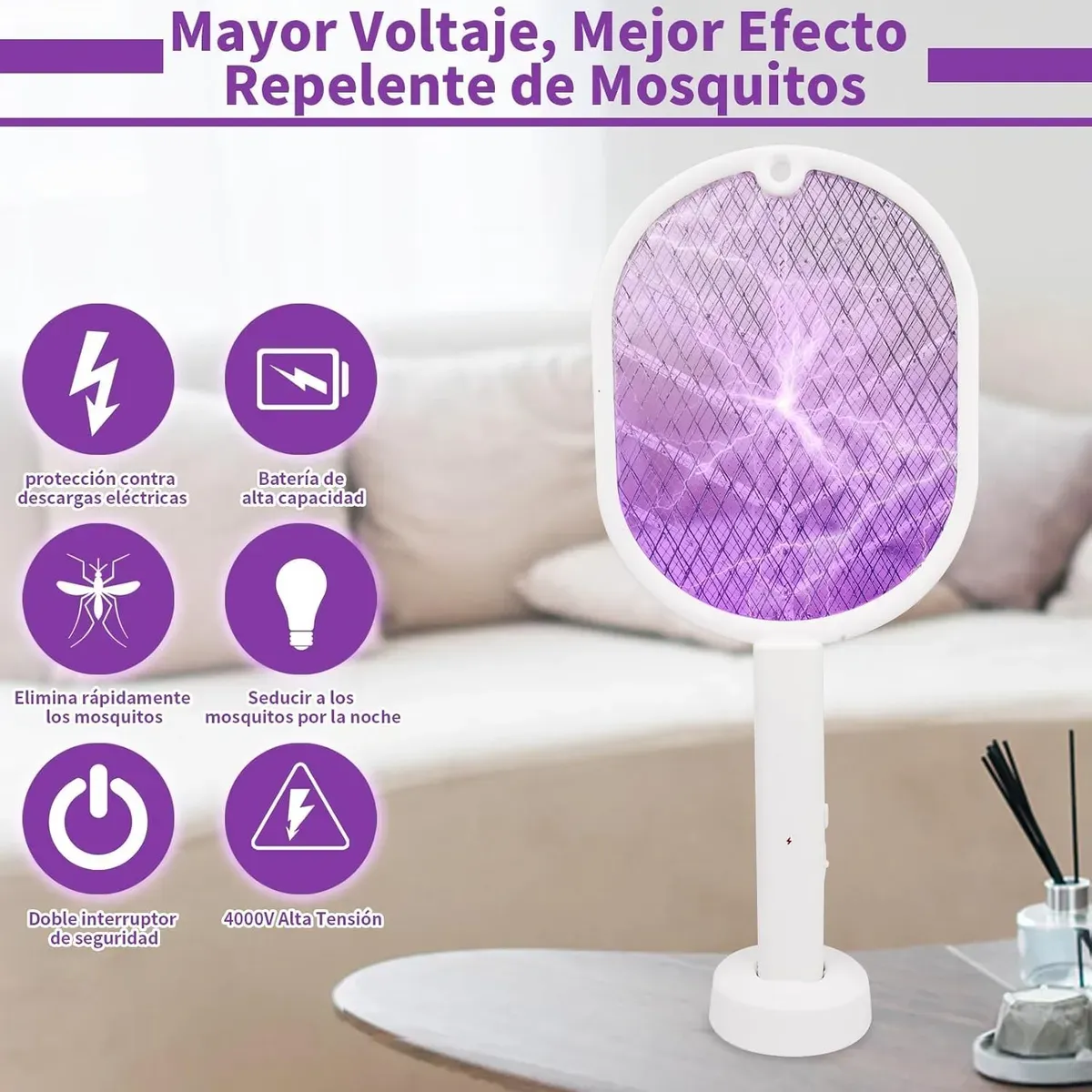 Raqueta Mata Mosquitos Electrico Recargable Moscas Mosquitos — imagen 3