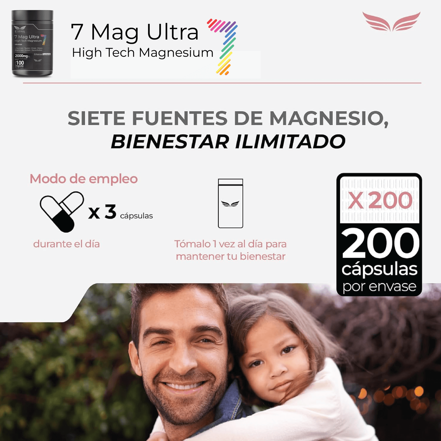 Seven Mag Ultra: Magnesio Complex 7 en 1 con Glicinato, Citrato, L-Taurinato y más, 100 Cápsulas — imagen 2