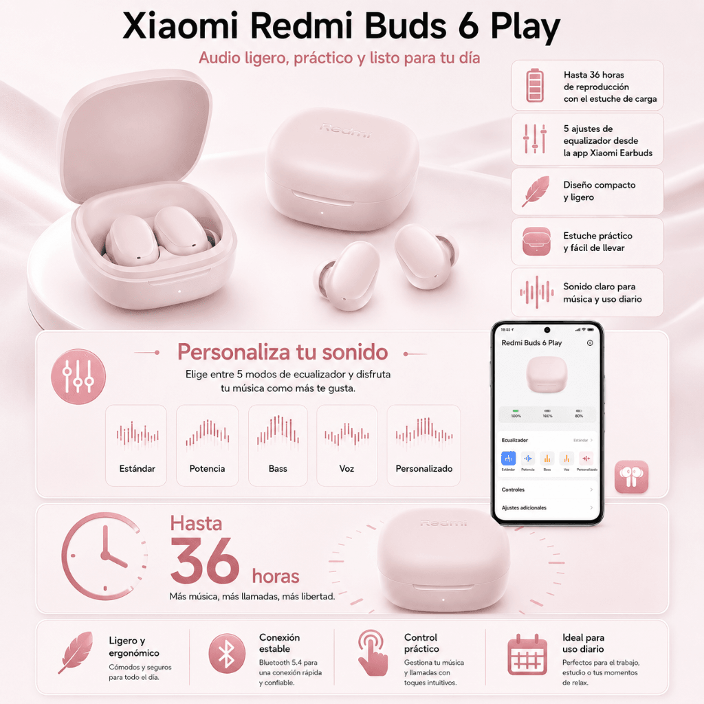 SMARTWATCH FUTUREM FM13 (ROSA)+ AUDIFONOS REDMI BUDS 6 PLAY (ROSA) + BOCINA SANAG X6S (ROSA) — imagen 7