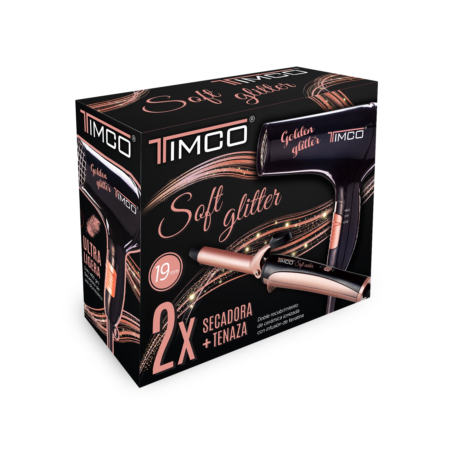 Kit Combo Secadora de Cabello y Tenaza Rizadora Ceramica Keratina Timco COM-9 — imagen 8