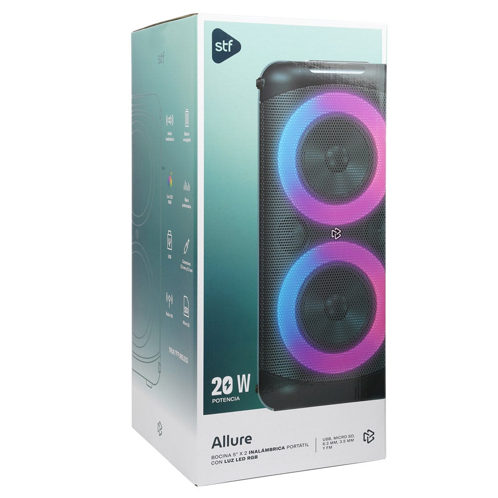 Bocina Portatil Allure 5x2 STF 20W 3hrs Uso Negro — imagen 10