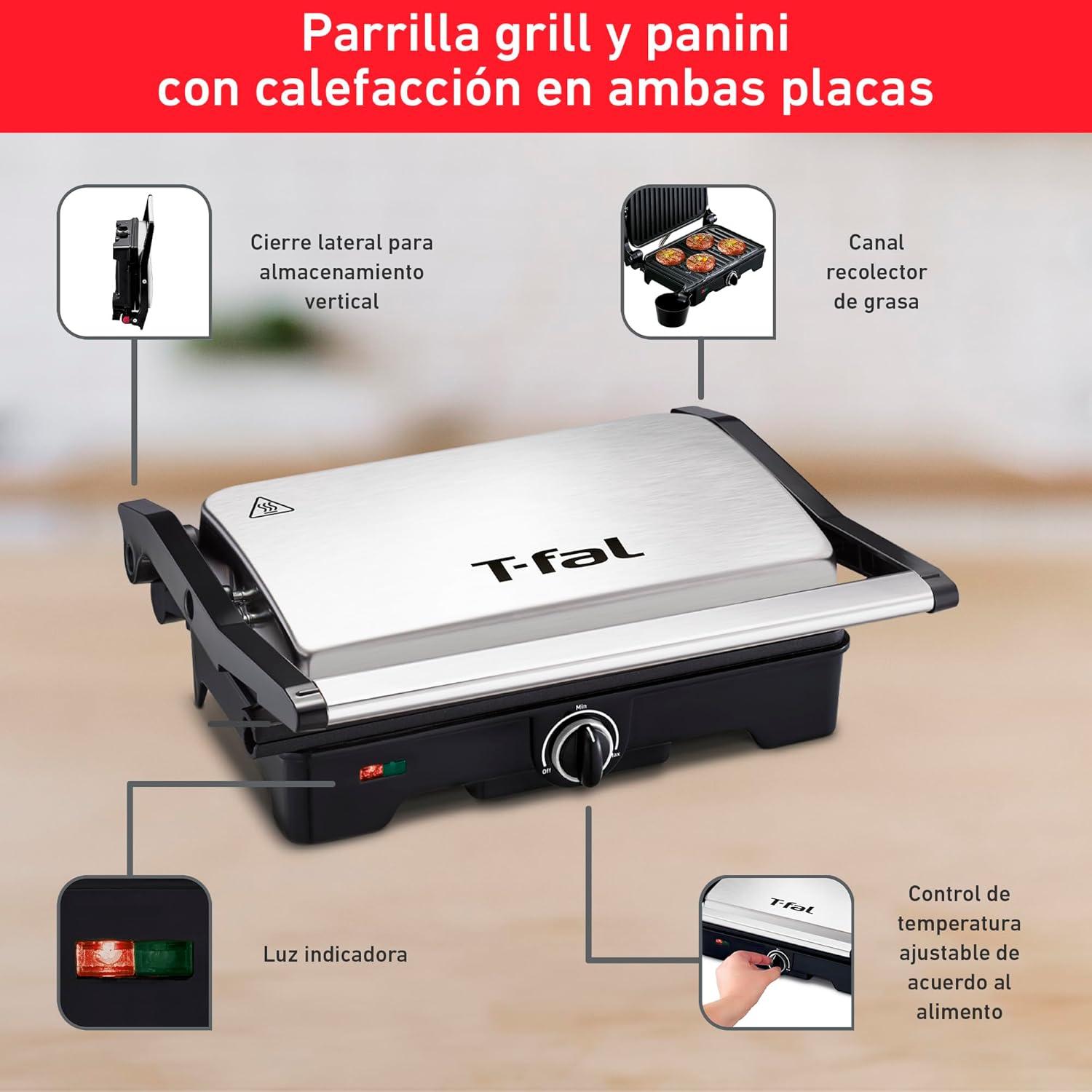 PARRILLA PANINI T-FAL SW3332DMX ANTIADHERENTEACERO INOX — imagen 3