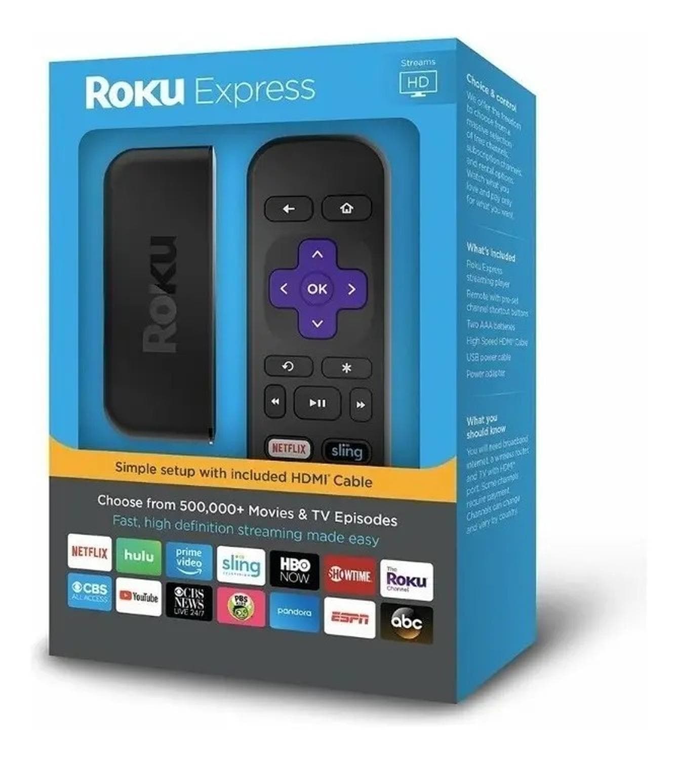Reproductor Streaming Roku Express HD con Control Remoto y Cable HDMI 3900R — imagen 1