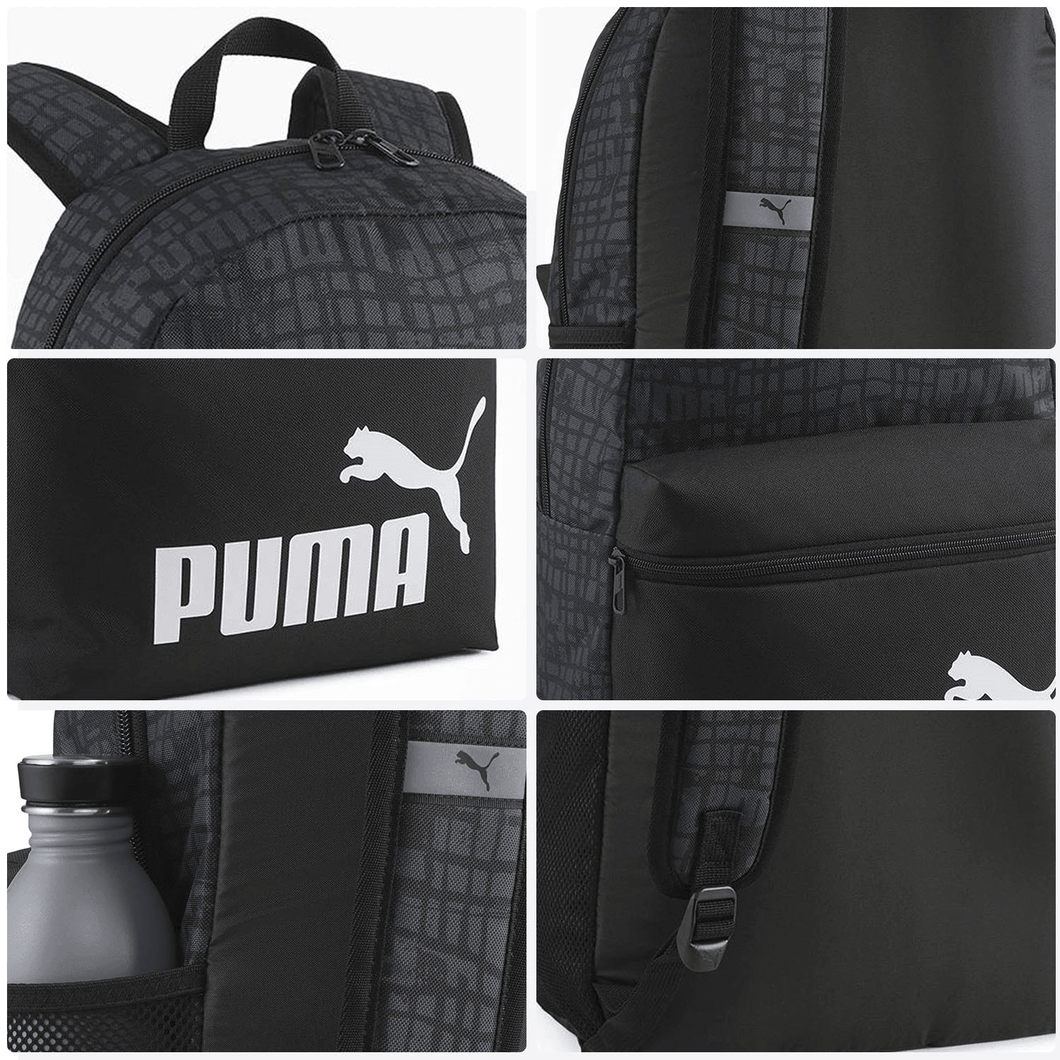 Mochila Puma Phase Hombre Negro Escolar Bolsillo lateral Caballero 20L — imagen 5