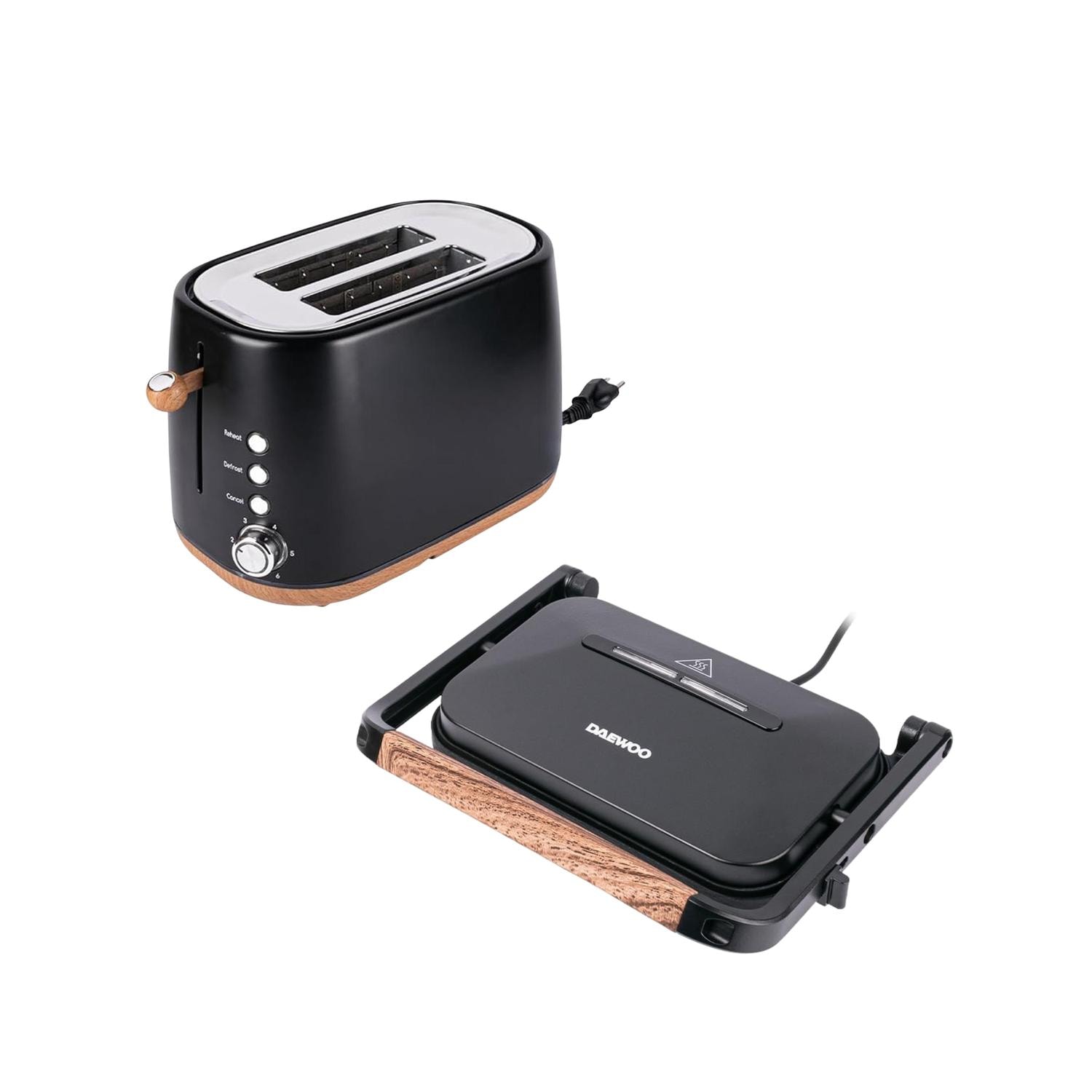 Combo tostador y parrilla Daewoo Negro con Madera — imagen 1