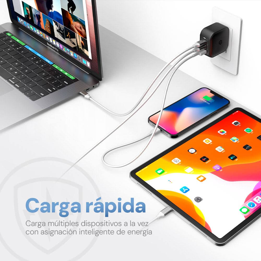 Cargador Pared GaN 65W 3 Salidas + Adaptadores UK/EU/AU Carga Ultra Rápida — image 3