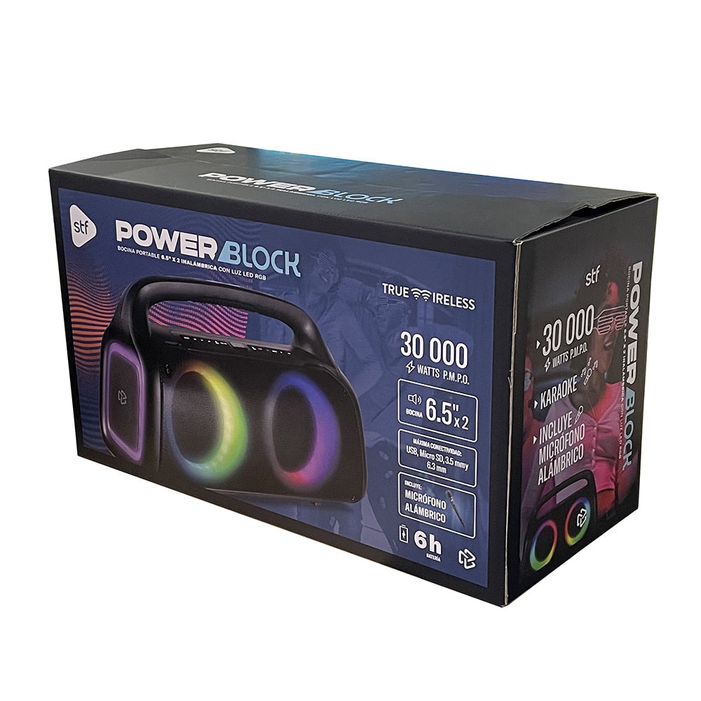 Bocina Portatil Power Block: 6.5x2 STF 60W Karaoke 6hrs uso Función Tws — imagen 8
