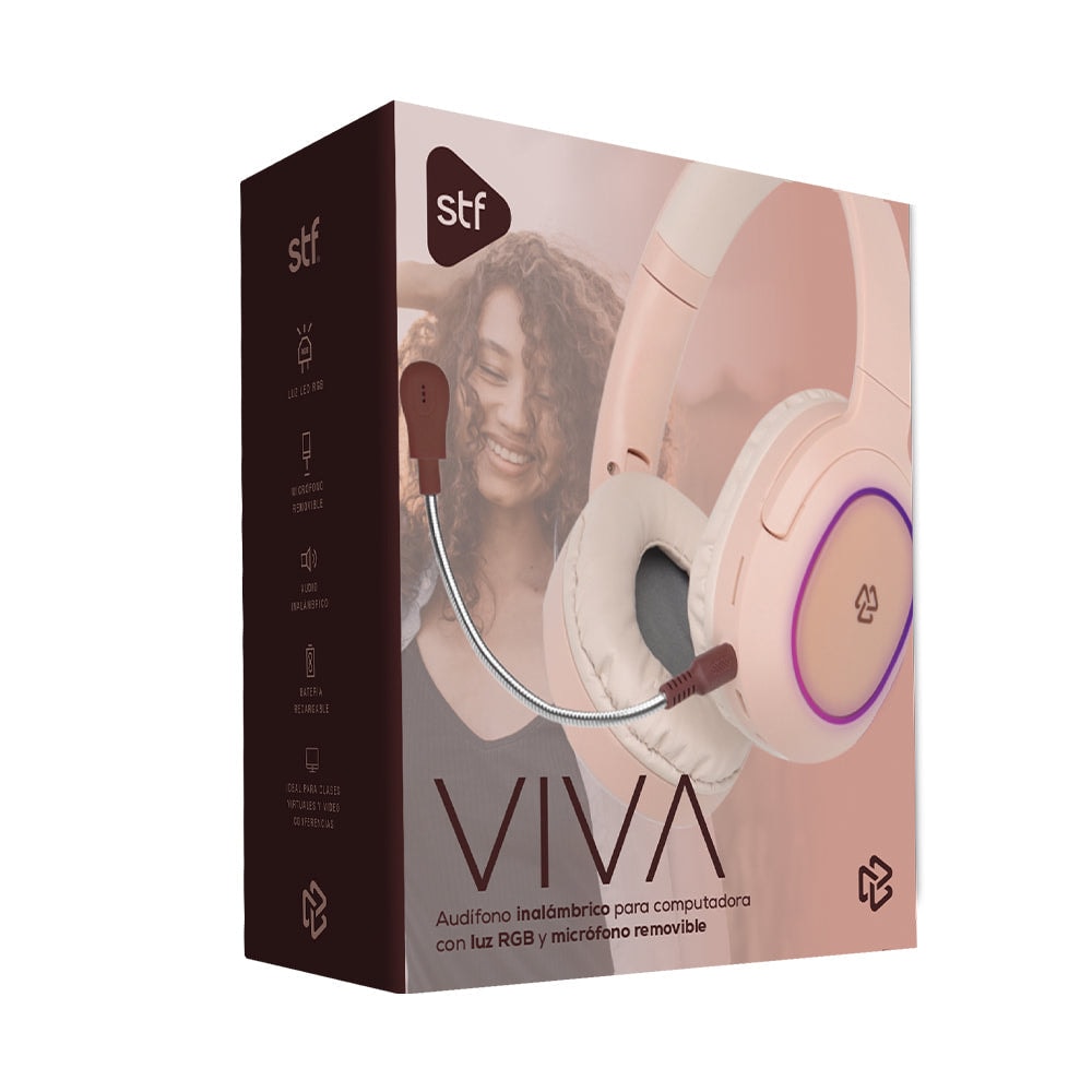 Audífono Inalámbrico On ear STF VIVA: 3 hrs uso Micrófono removible, Rosa — imagen 10