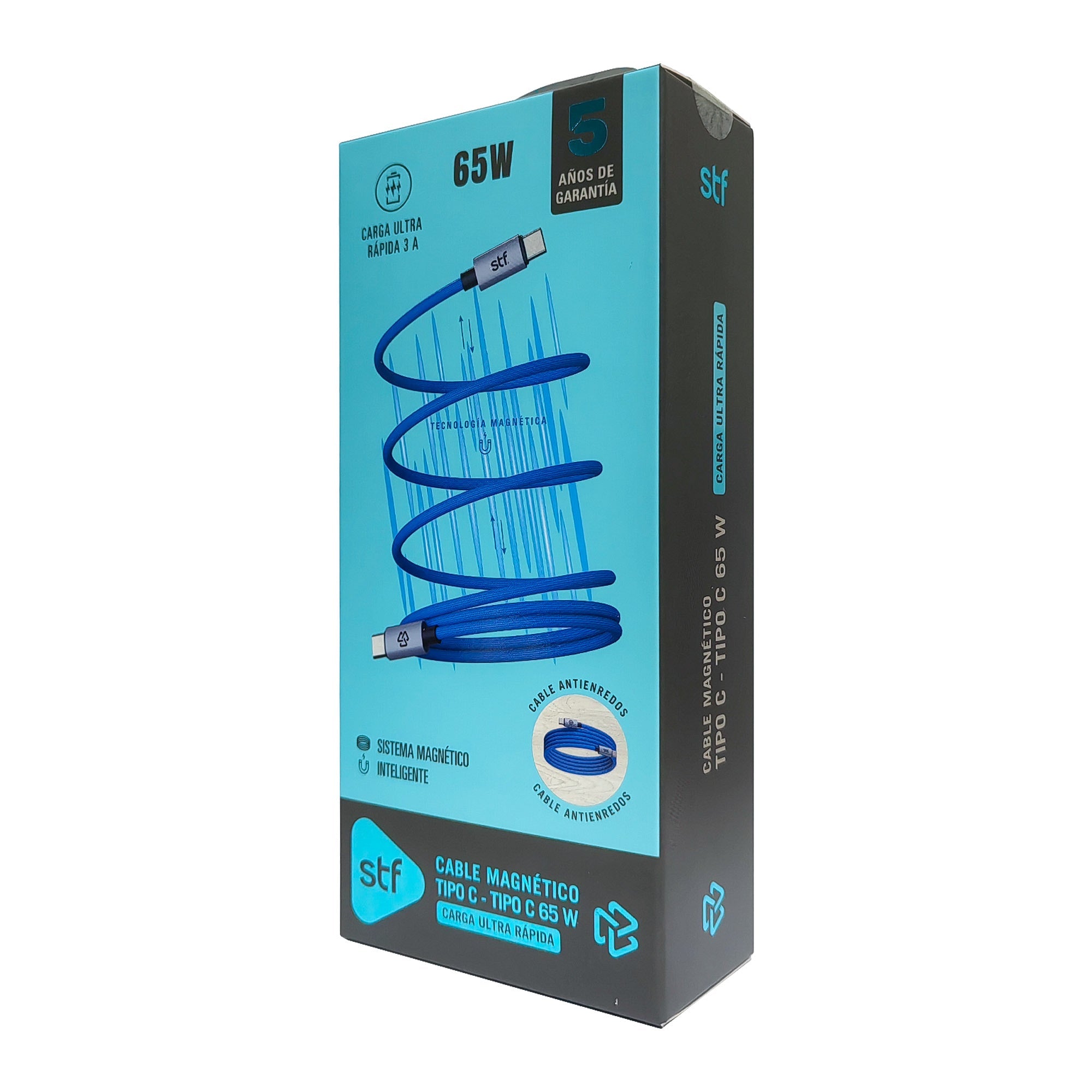 Cable Magnético STF Tipo C a Tipo C: Carga Rápida, 65W, Transferencia de datos, Azul — imagen 9