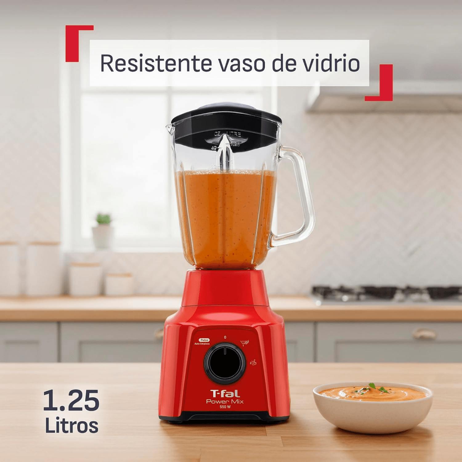 Licuadora T-fal LN2835MX PowerMix 2V Roja Vidrio — imagen 3