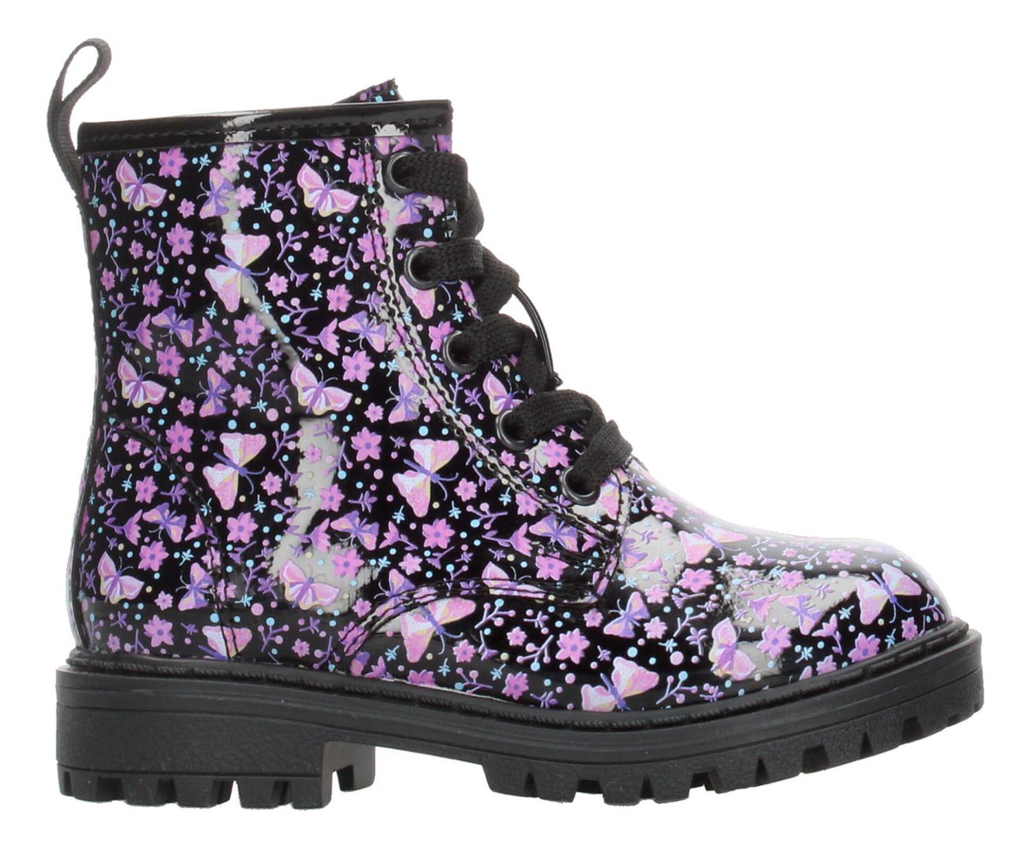 Botín Tropicana Niña Con Flores Rosas Casual Negro Infantil T15-18 — imagen 1