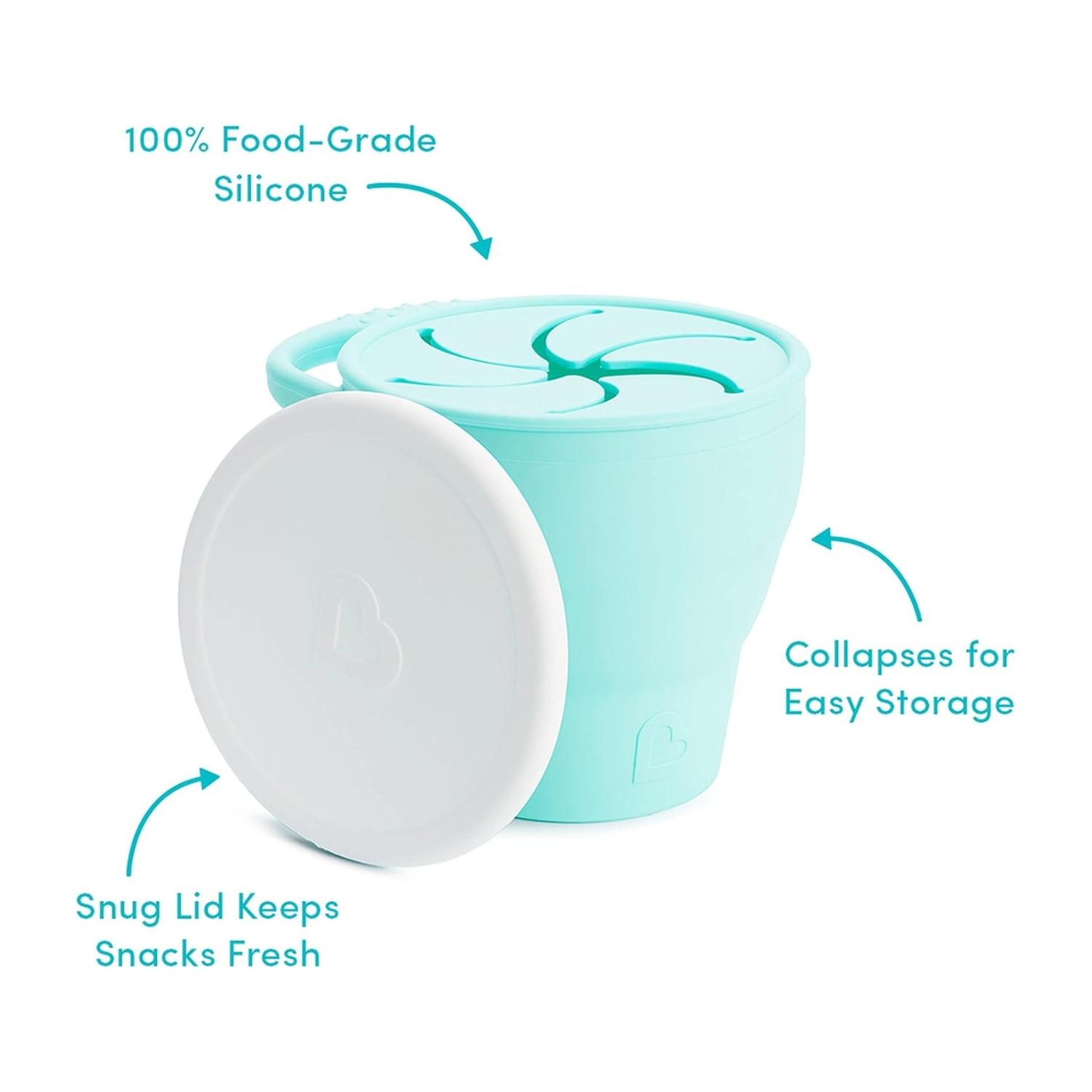 Contenedor Alimentos Munchkin Silicona Con Tapa Plegable Con Asa Para Colgar Bebé Menta 6m+ — imagen 4