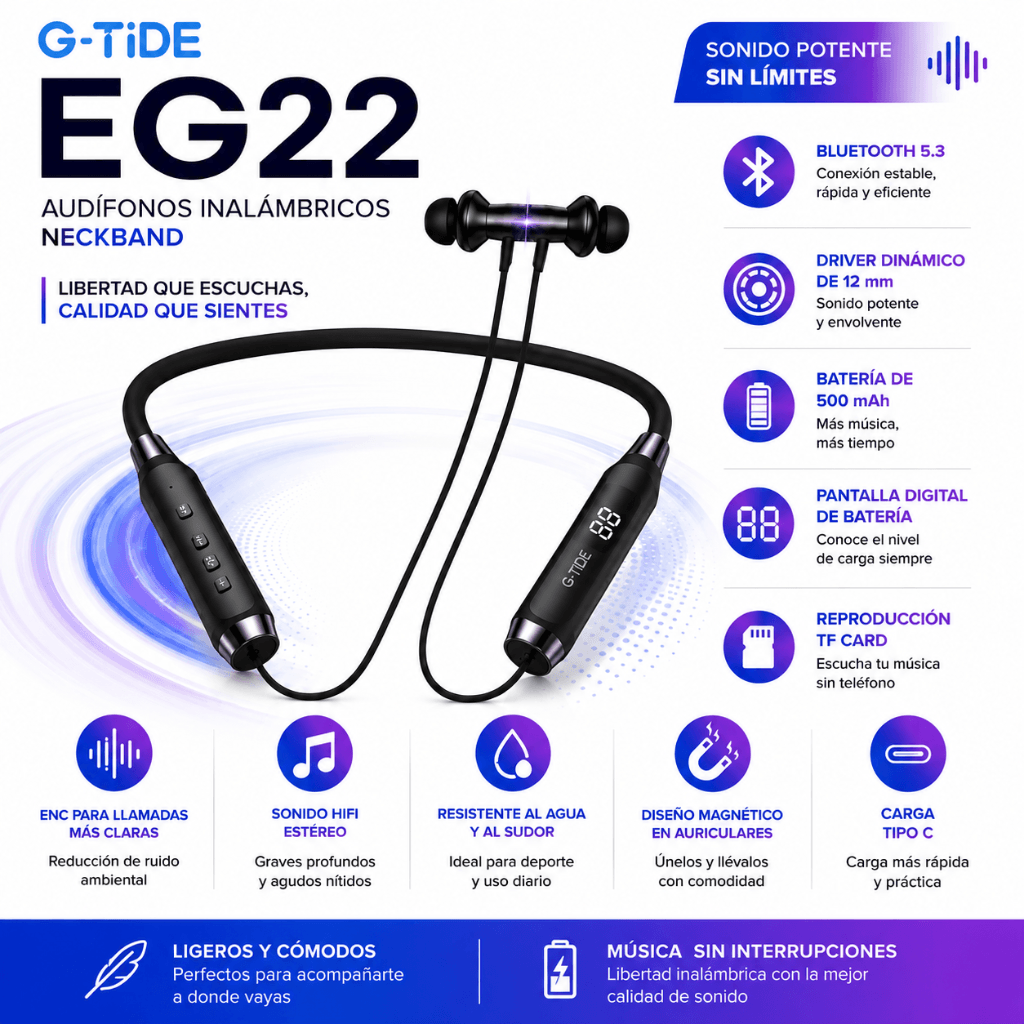 AUDIFONOS G-TIDE EG22 (NEGRO) + SMARTWATCH MICROWEAR U5 — image 3