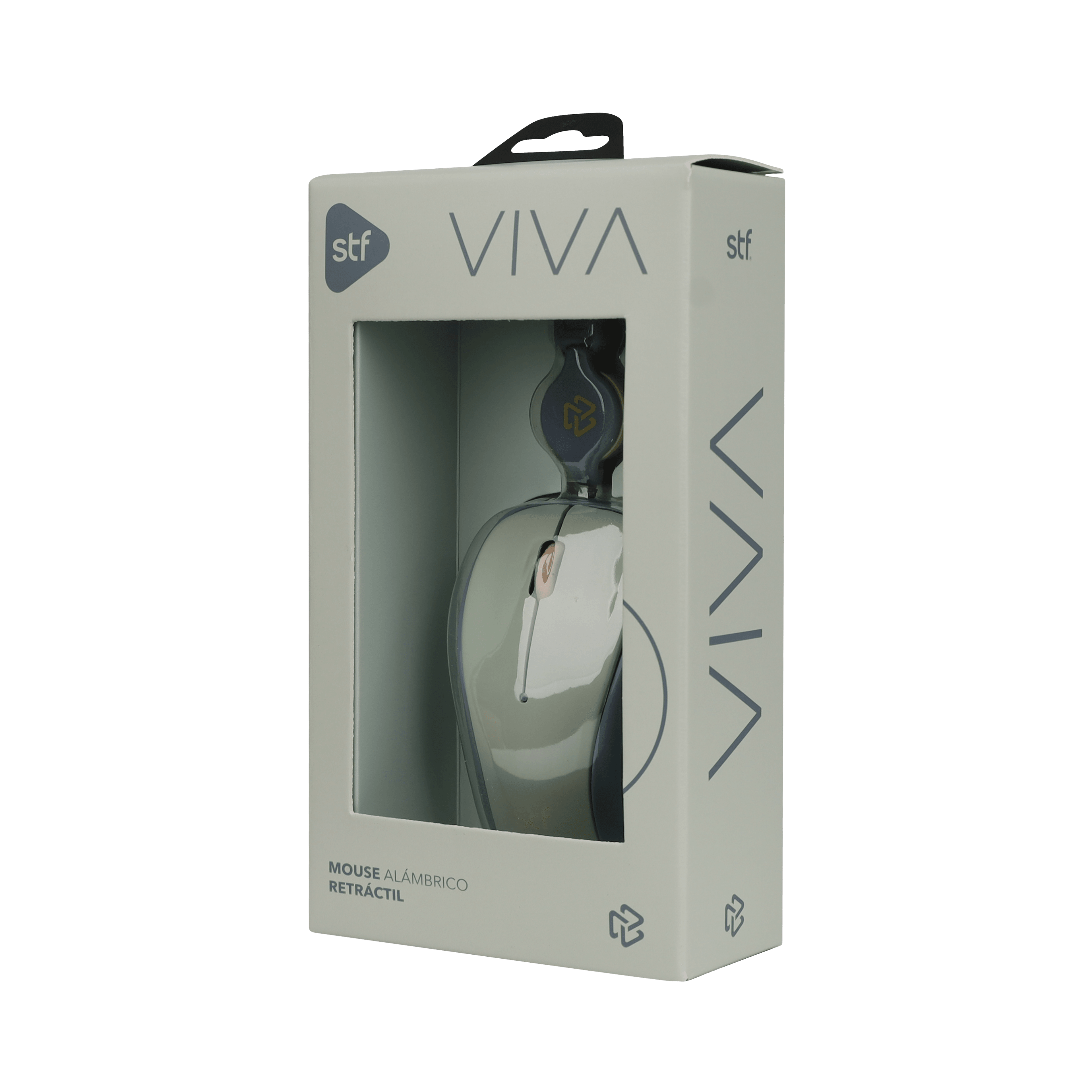 Mouse Alámbrico Retráctil STF VIVA: 1600 DPI, Ergonómico, USB, 80cm, Menta Gris — imagen 3