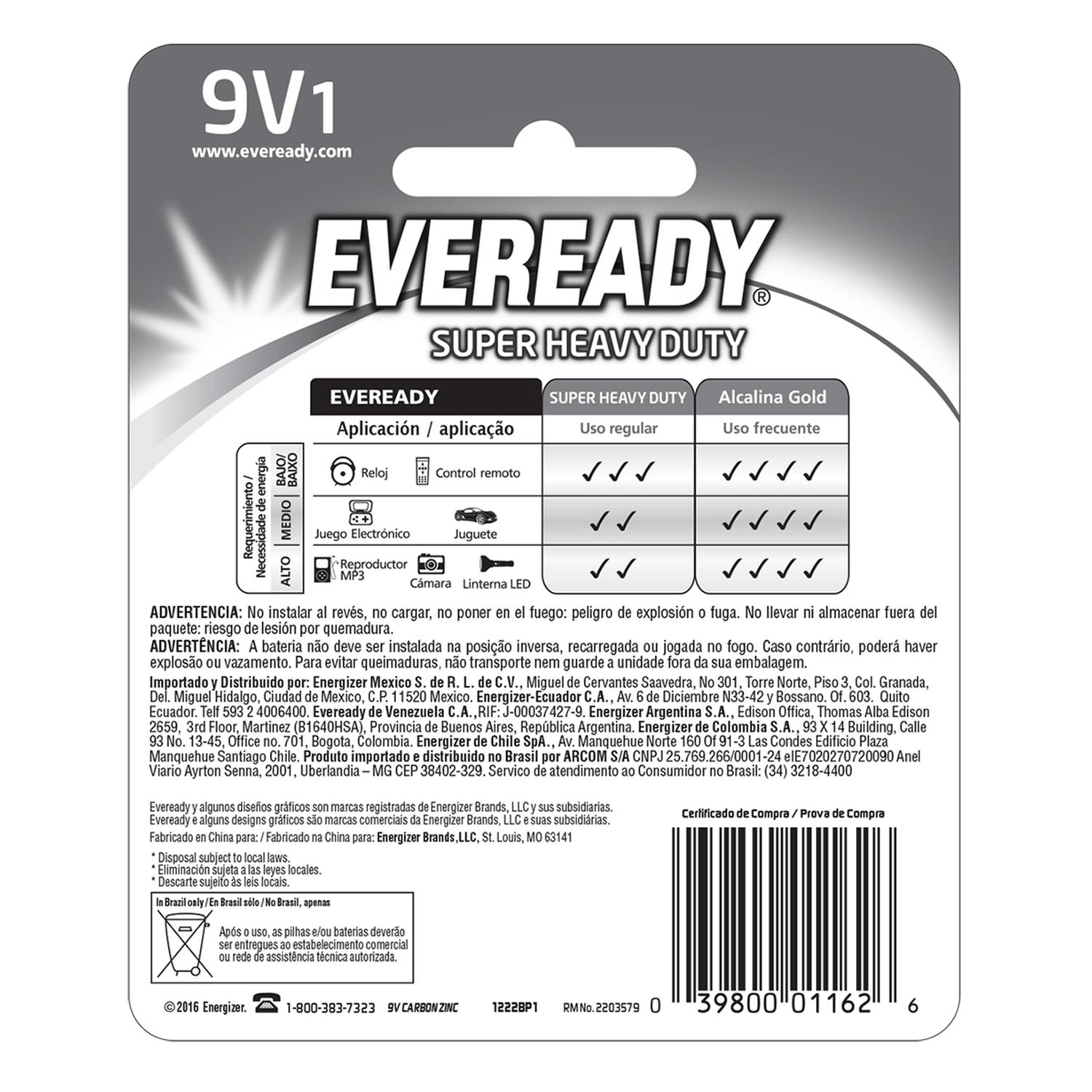 Pila Eveready Carbon Zinc 9v Cuadrada — imagen 4