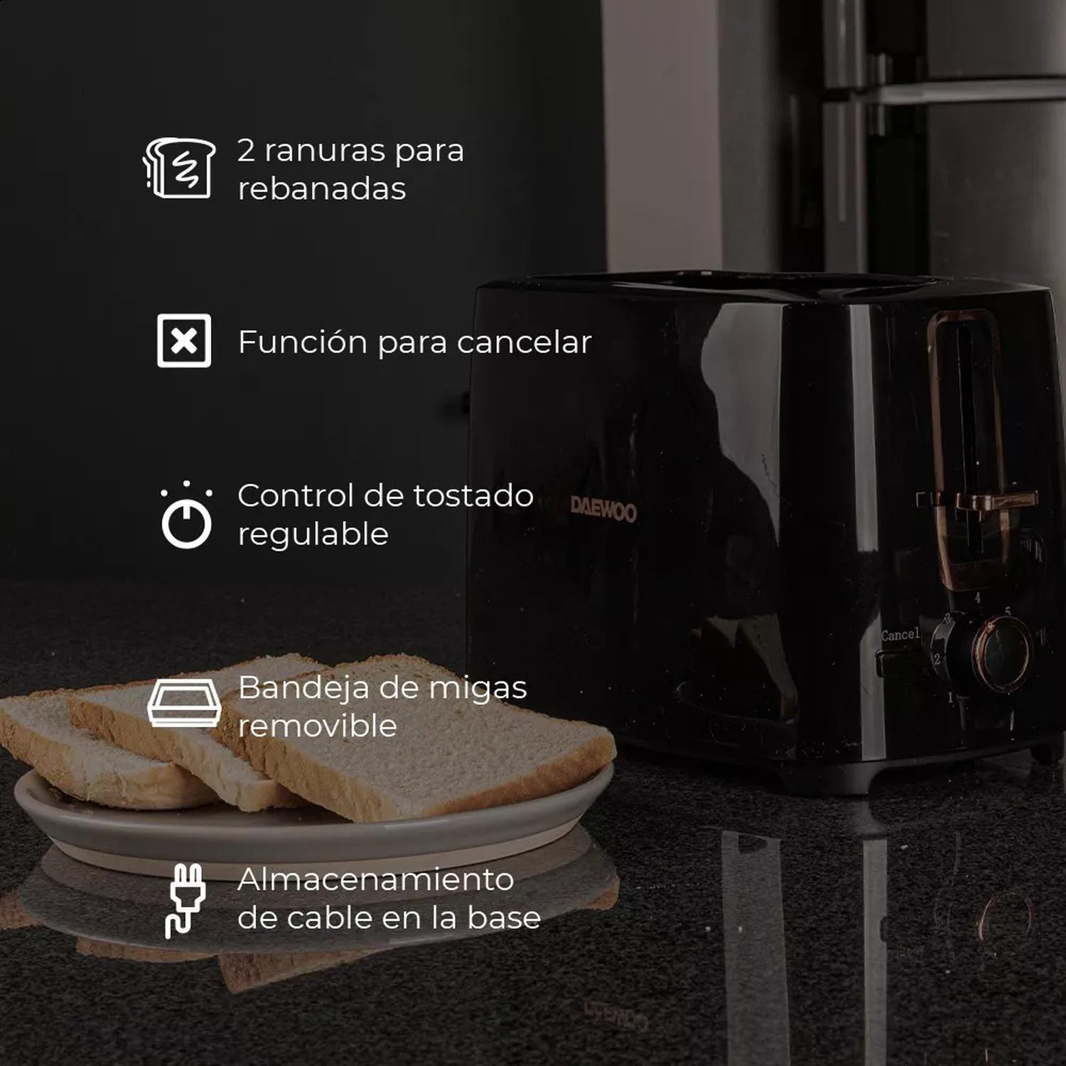 Tostador Daewoo 700W 2 Rebanadas Compacto Práctico — imagen 8