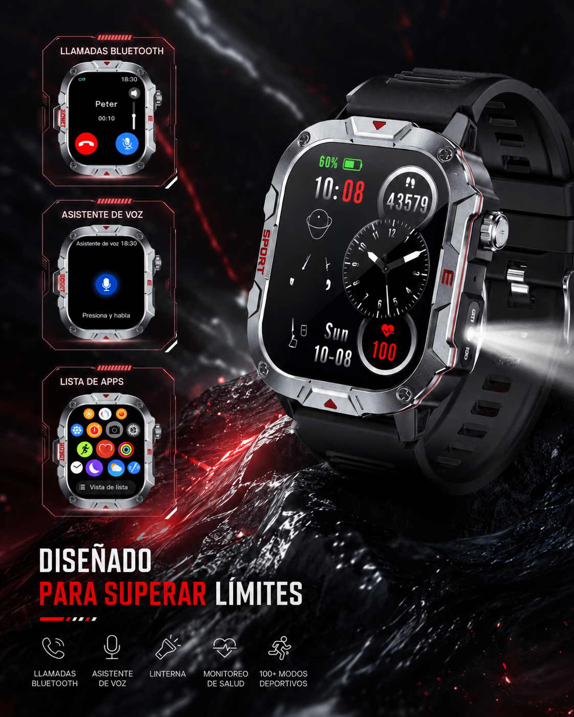 Smartwatch Deportivo HD con Llamadas Bluetooth, Linterna LED y Monitoreo de Actividad — imagen 2