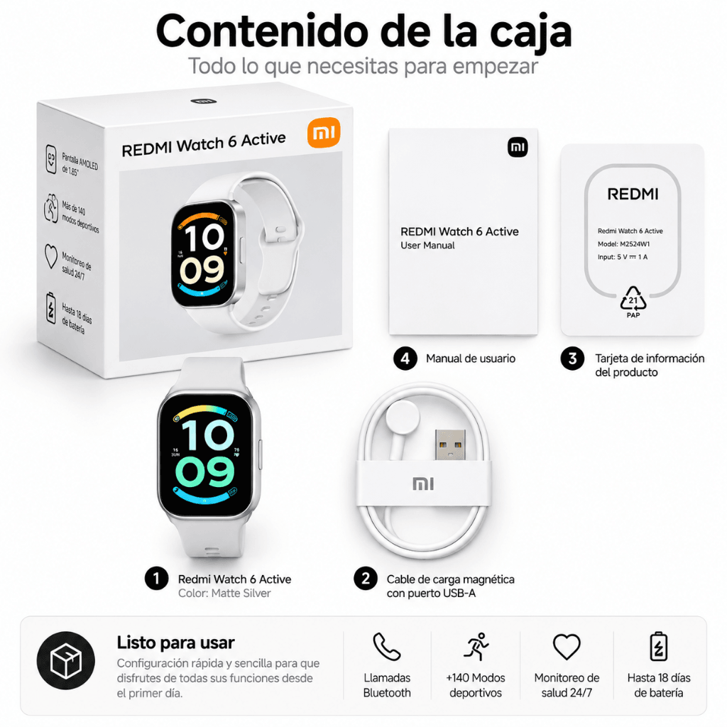 SMARTWATCH XIAMI REDMI WATCH 6 ACTIVE (PLATA) + AUDIFONOS HH MORE T 55 (PLATA) — imagen 5