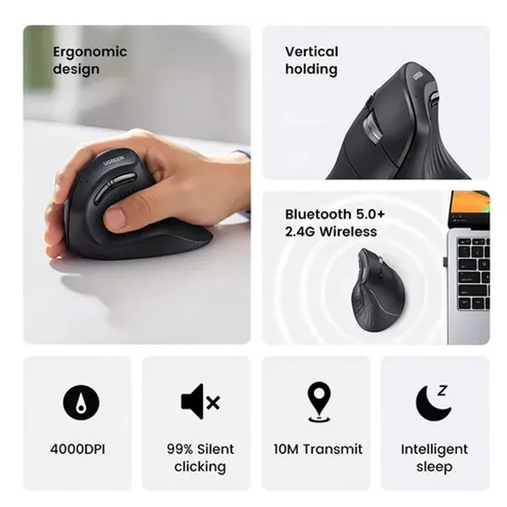 Mouse Ergonómico Inalámbrico Ugreen Vertical 25444 - Negro — imagen 4