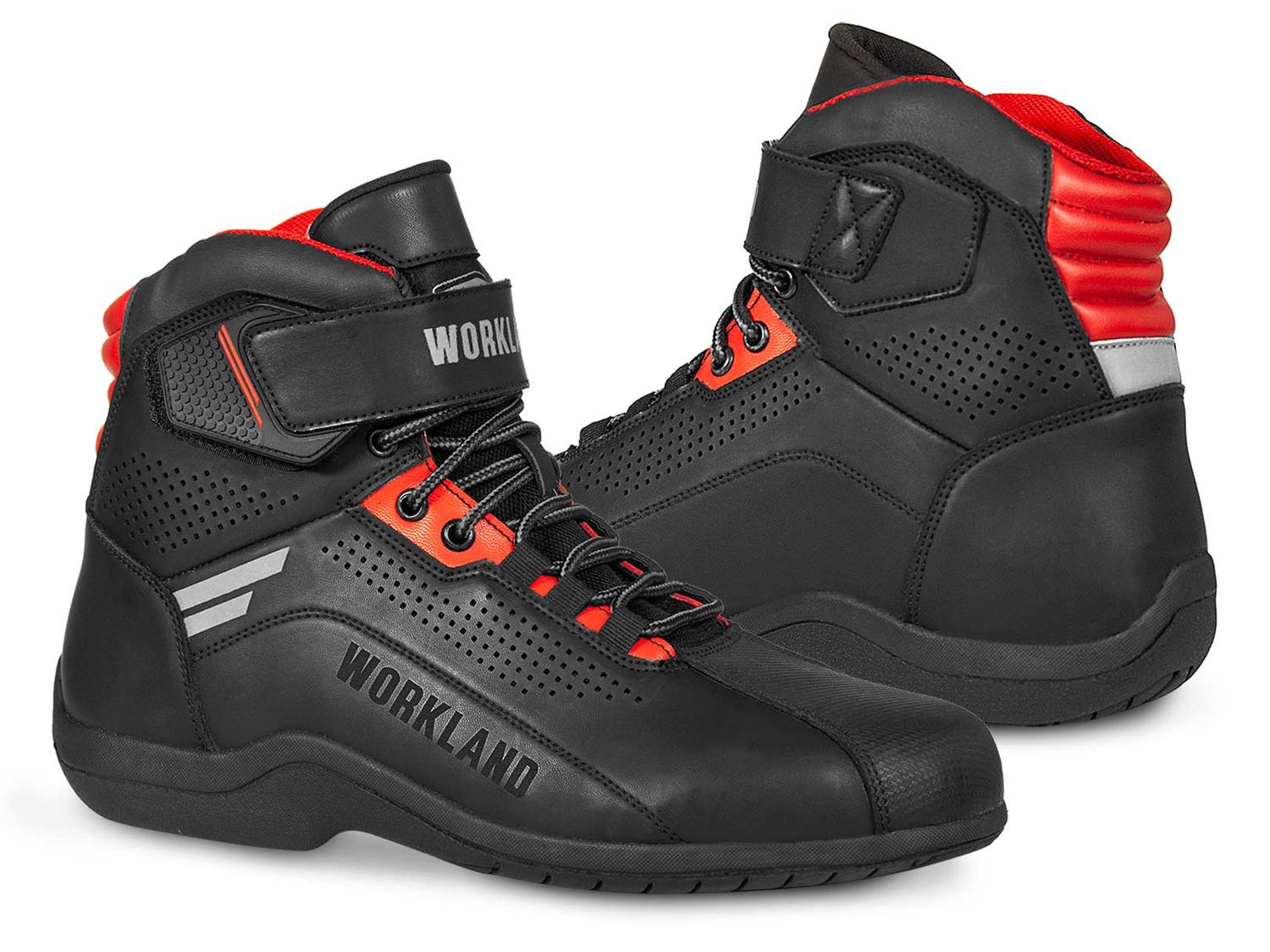 Bota mujer motociclista biker botin moto WKL 80017 Negro Roj — imagen 1
