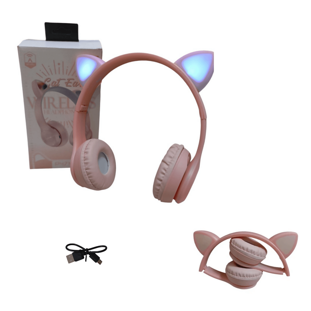 Audífonos Gatica Bluetooth, luces led, Radio FM, diadema plegables.ROSAS. — imagen 2