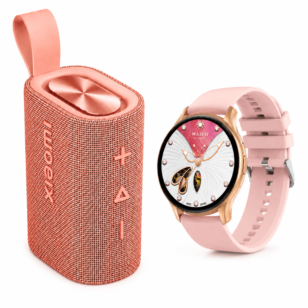 BOCINA XIAOMI SOUND POCKET (ROSA) + SMARTWATCH G-TIDE R5 (DORADA) — imagen 2