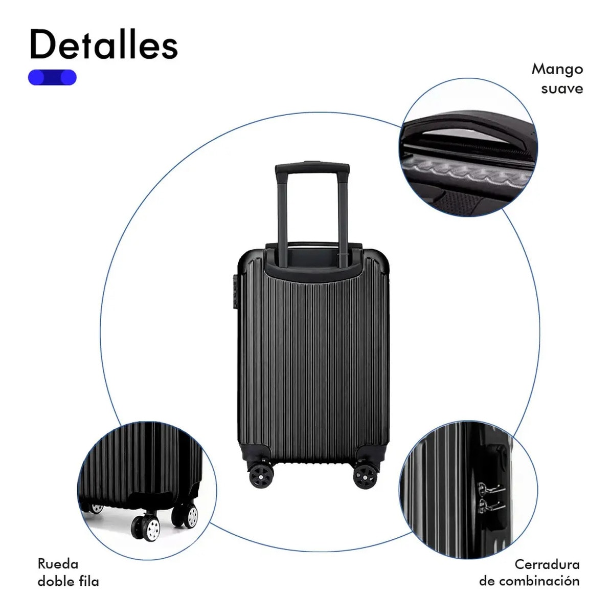Maleta de Cabina Rígida Rayada con Ruedas 360° — imagen 2