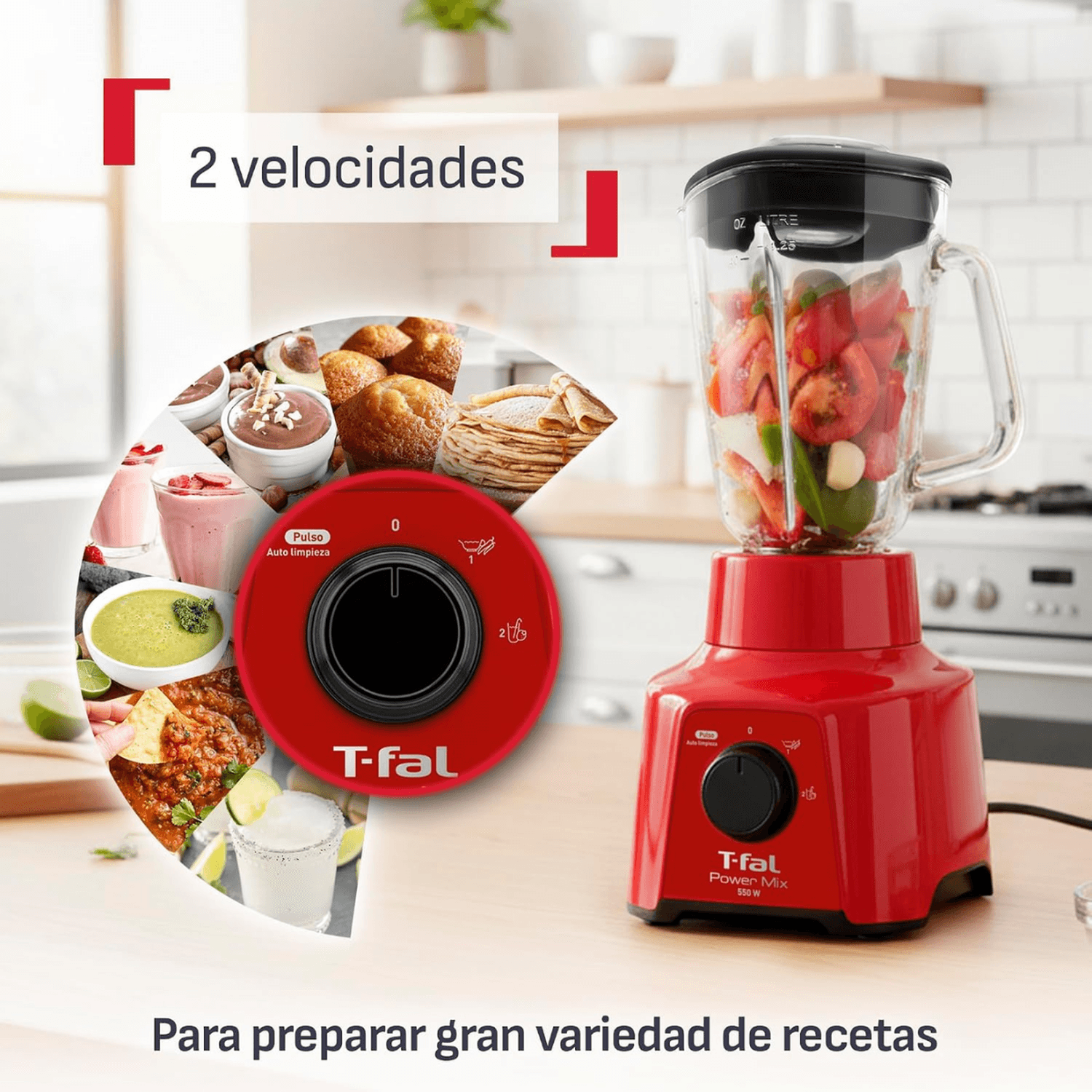 Licuadora T-fal LN2835MX PowerMix 2V Roja Vidrio — imagen 5