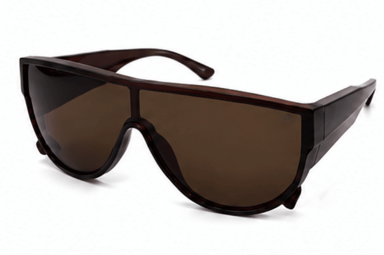 Lentes de Sol Oversize Tipo Shield Carey Unisex, Monolente Café — imagen 4